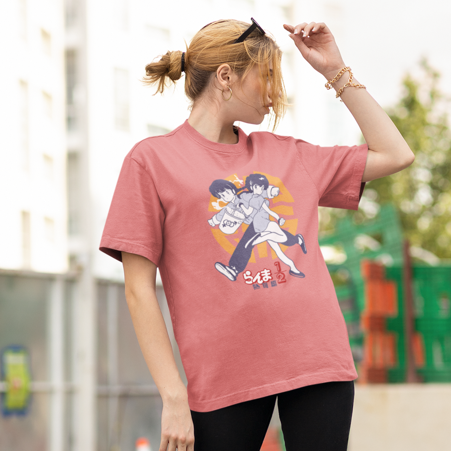 Women Ranma Manga series graphic printed oversized Tee