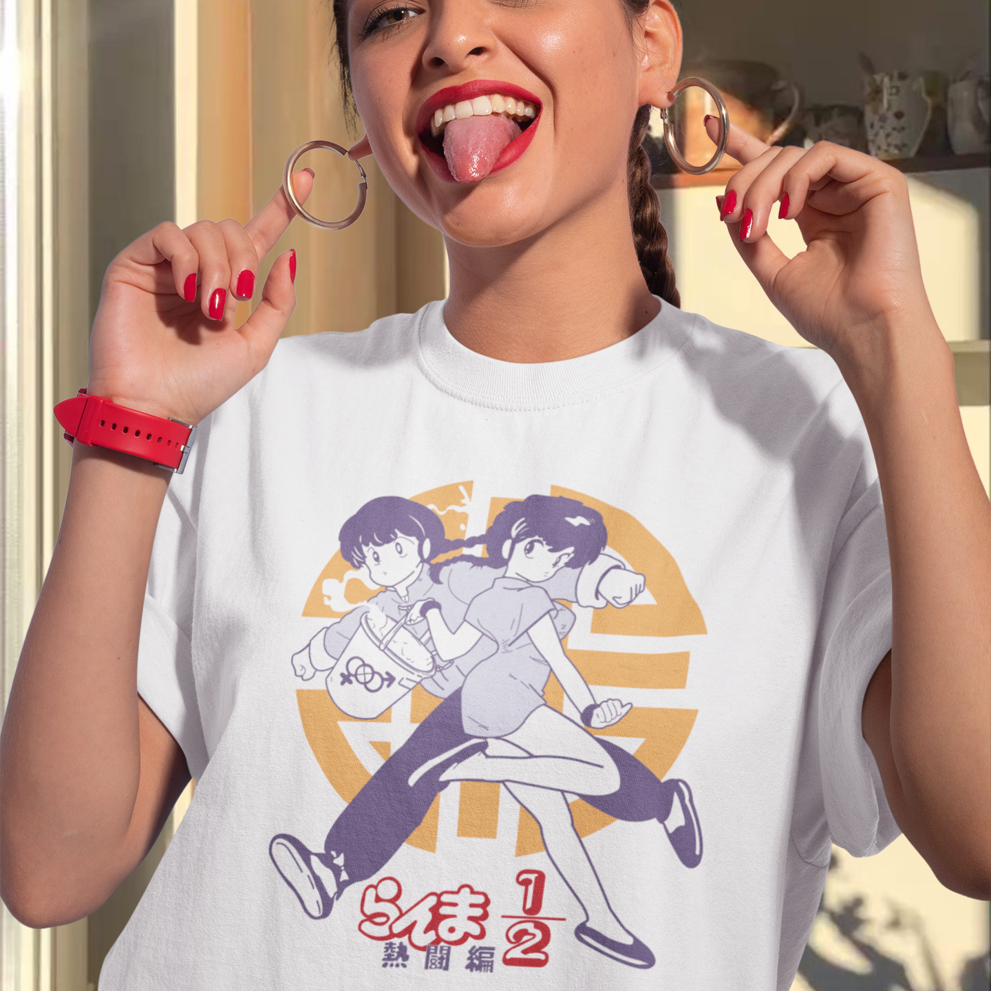 Women Ranma Manga series graphic printed oversized Tee