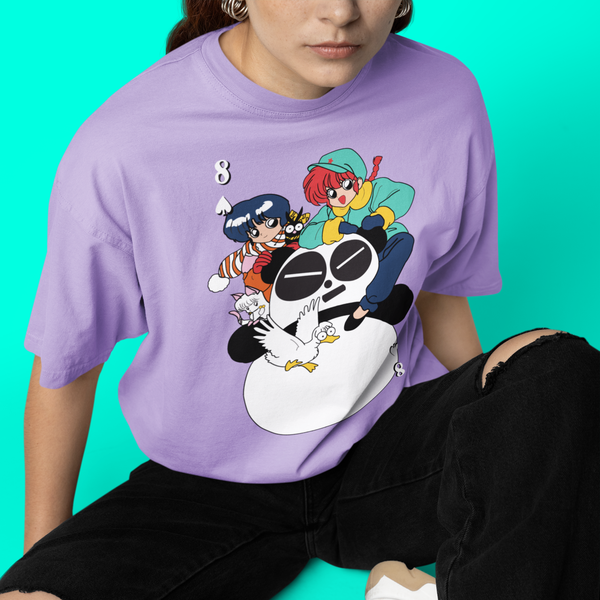 Women Ranma manga series graphic printed oversized Tee