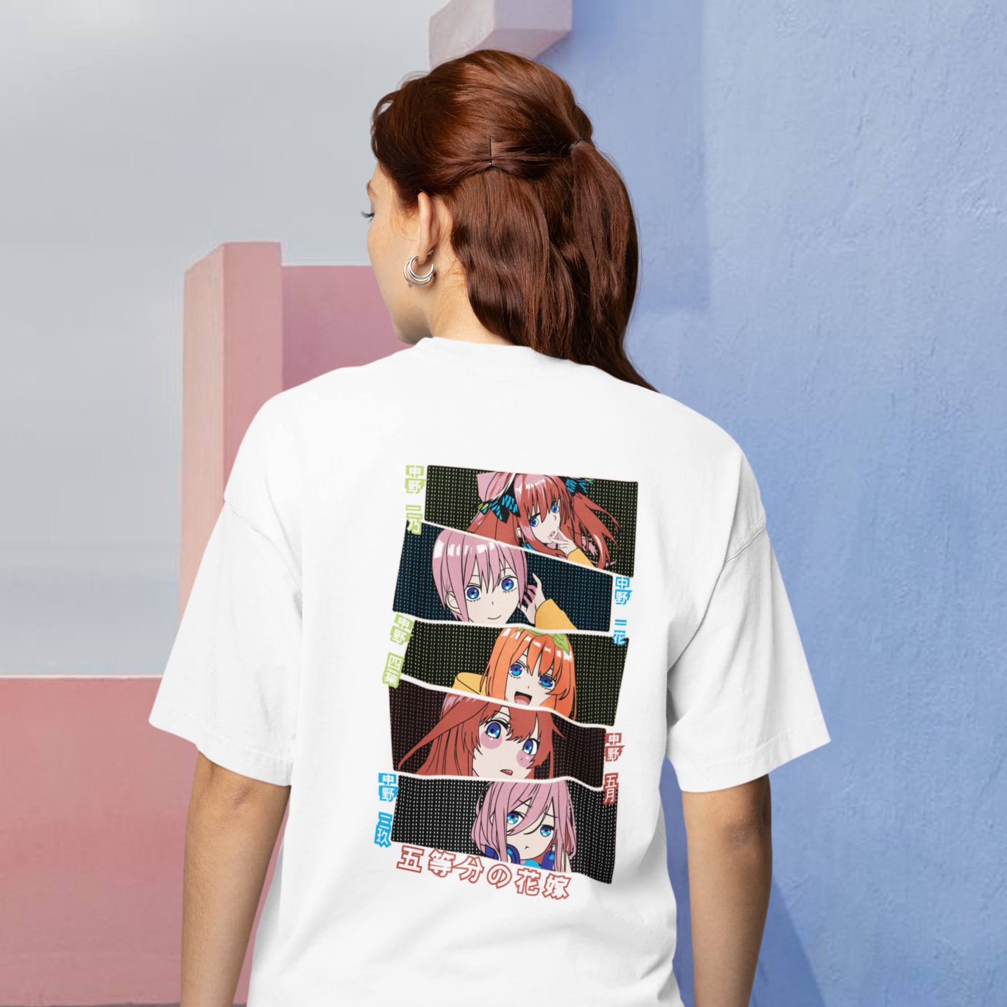 Women Miku Nakano manga series graphic back printed oversized Tee