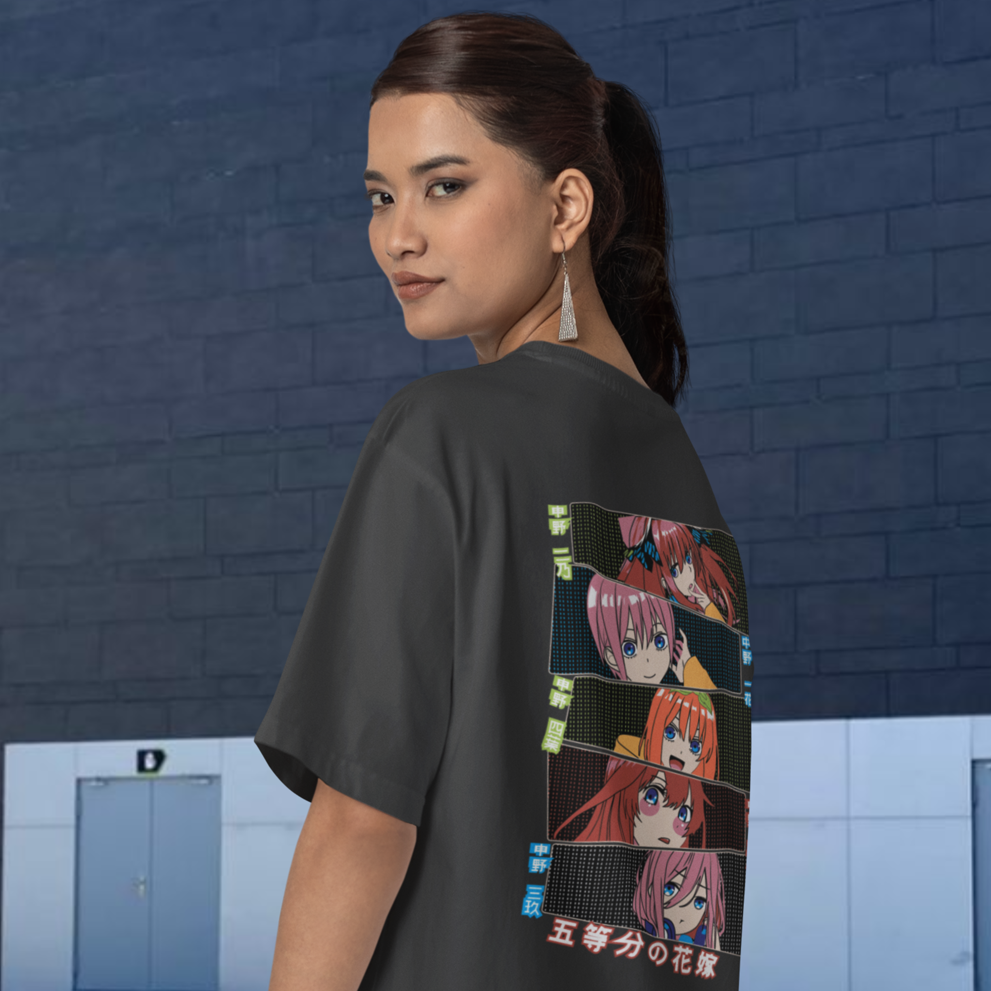 Women Miku Nakano manga series graphic back printed oversized Tee