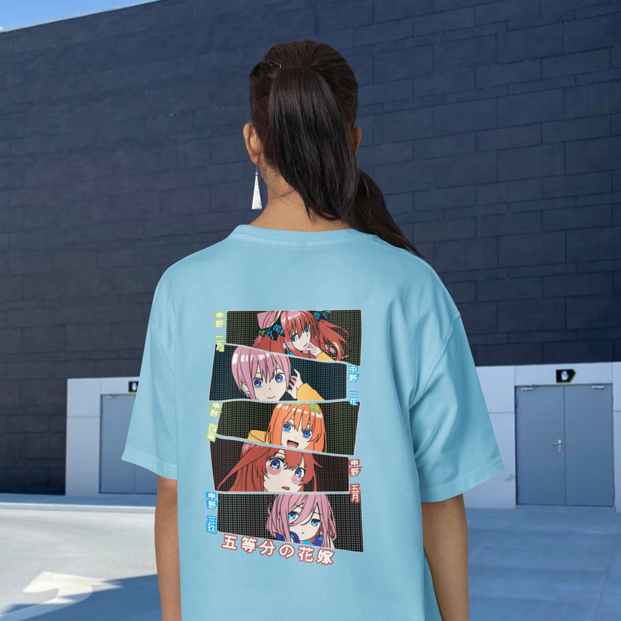 Women Miku Nakano manga series graphic back printed oversized Tee