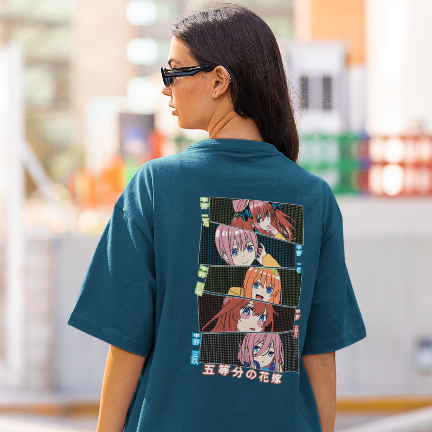 Women Miku Nakano manga series graphic back printed oversized Tee