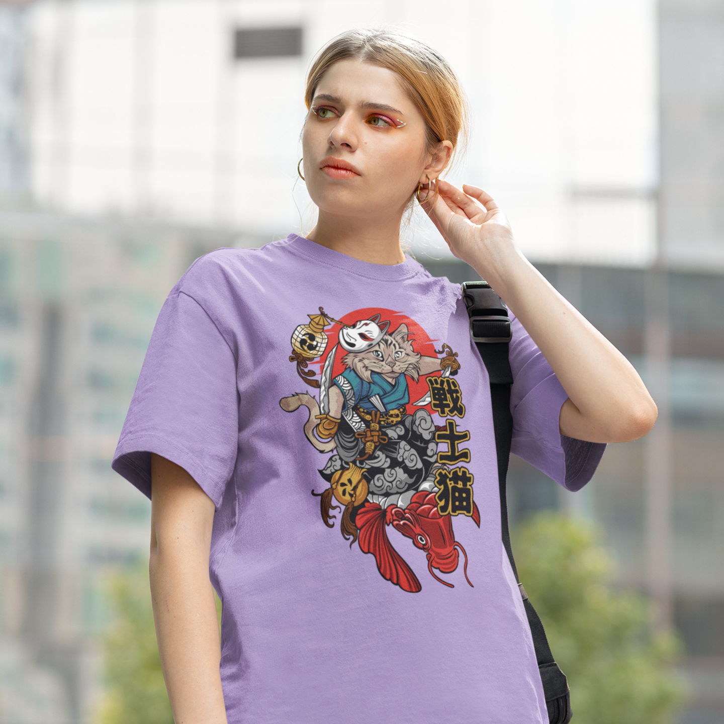 Women Nekoma samurai graphic printed oversized Tee