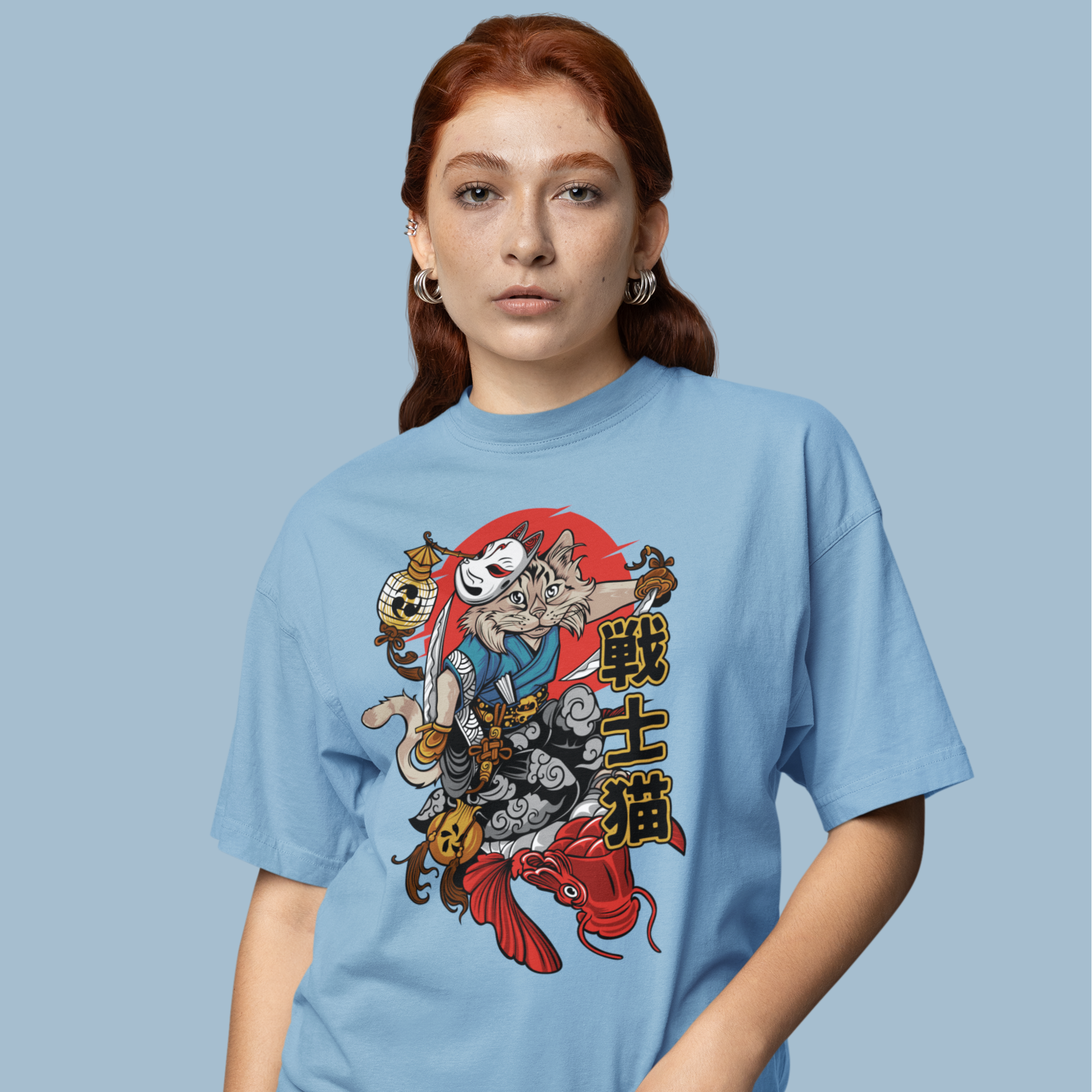 Women Nekoma samurai graphic printed oversized Tee