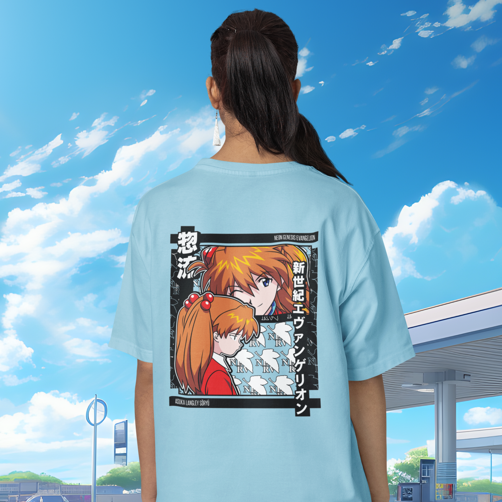 Women Asuka langley Graphic back printed oversized Tee