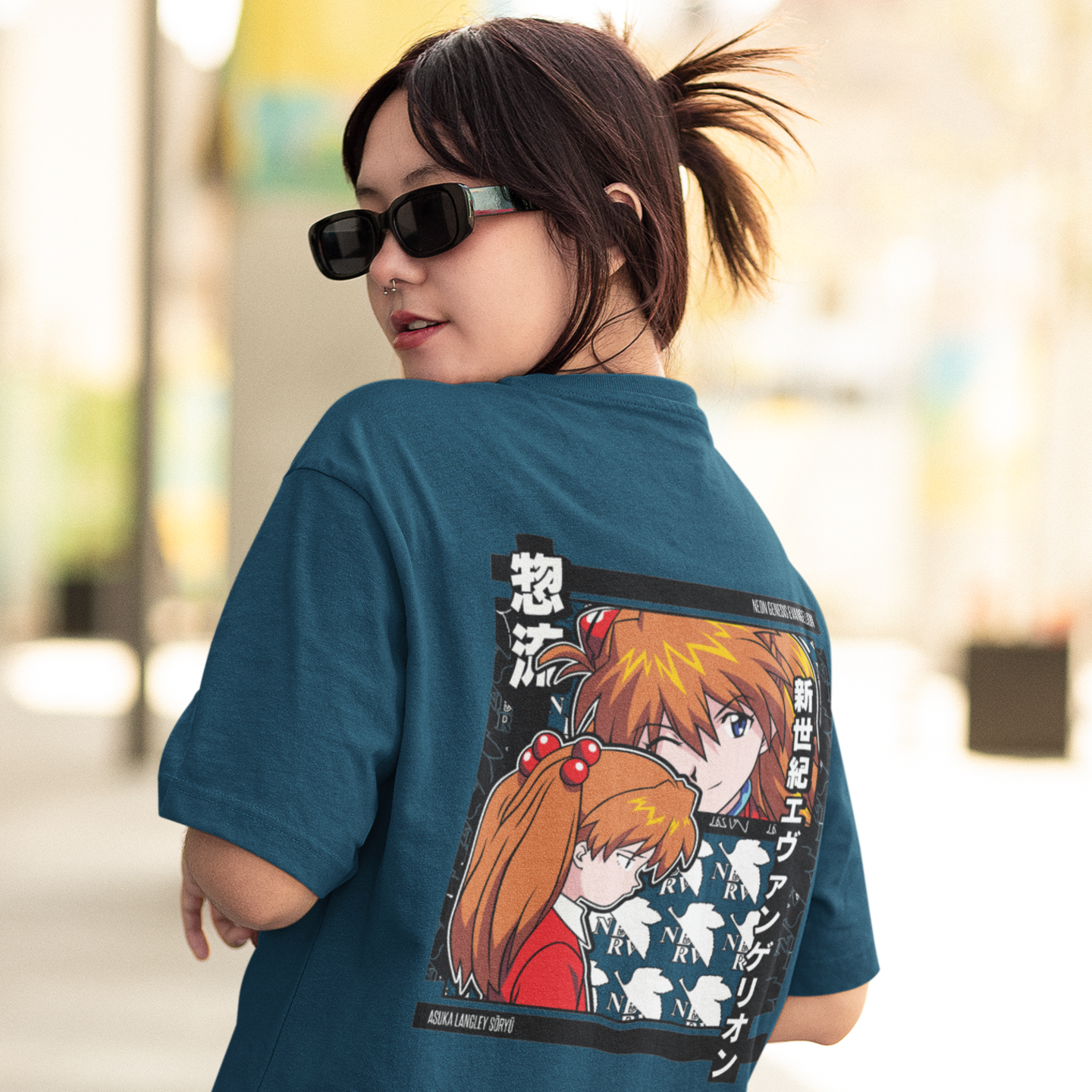 Women Asuka langley Graphic back printed oversized Tee