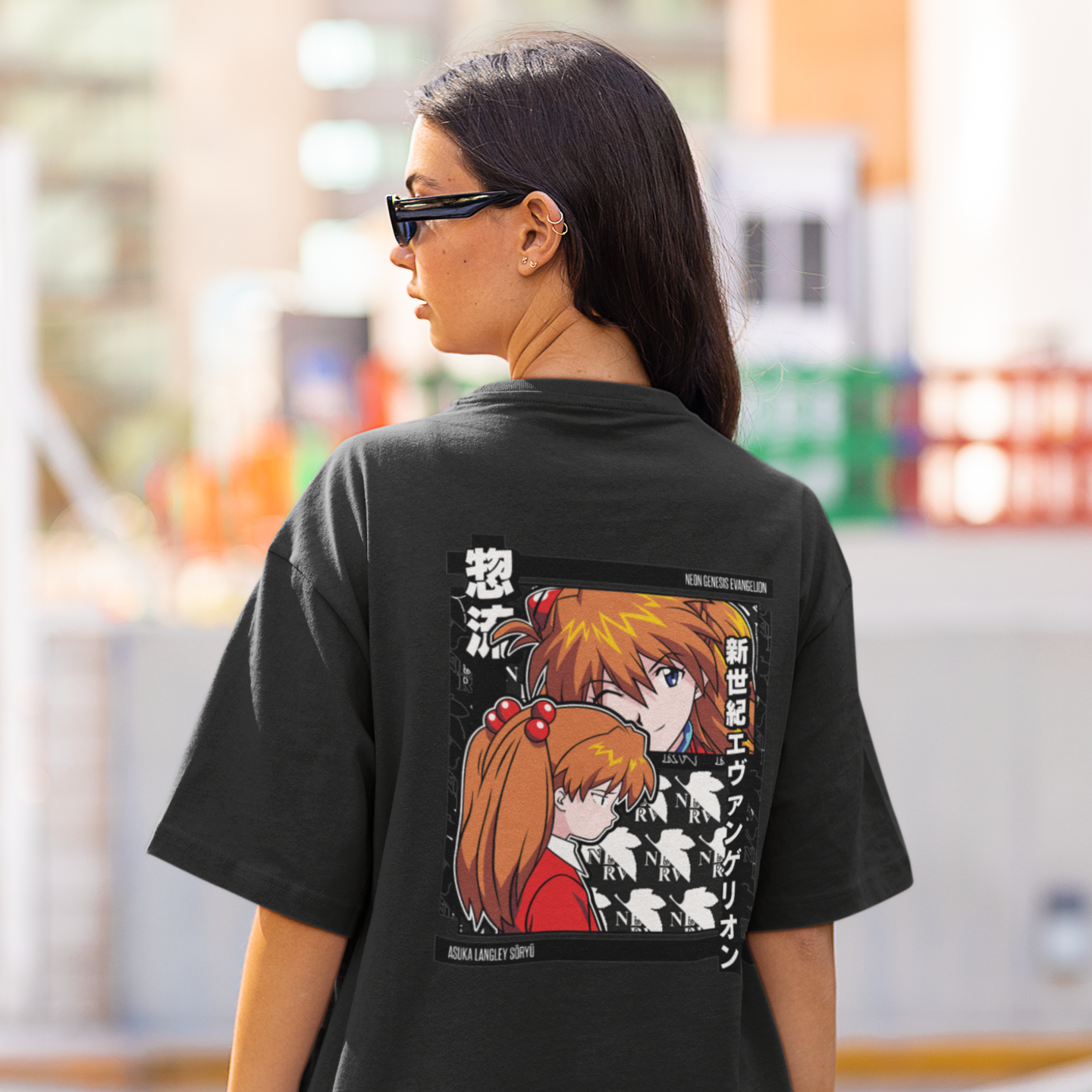 Women Asuka langley Graphic back printed oversized Tee