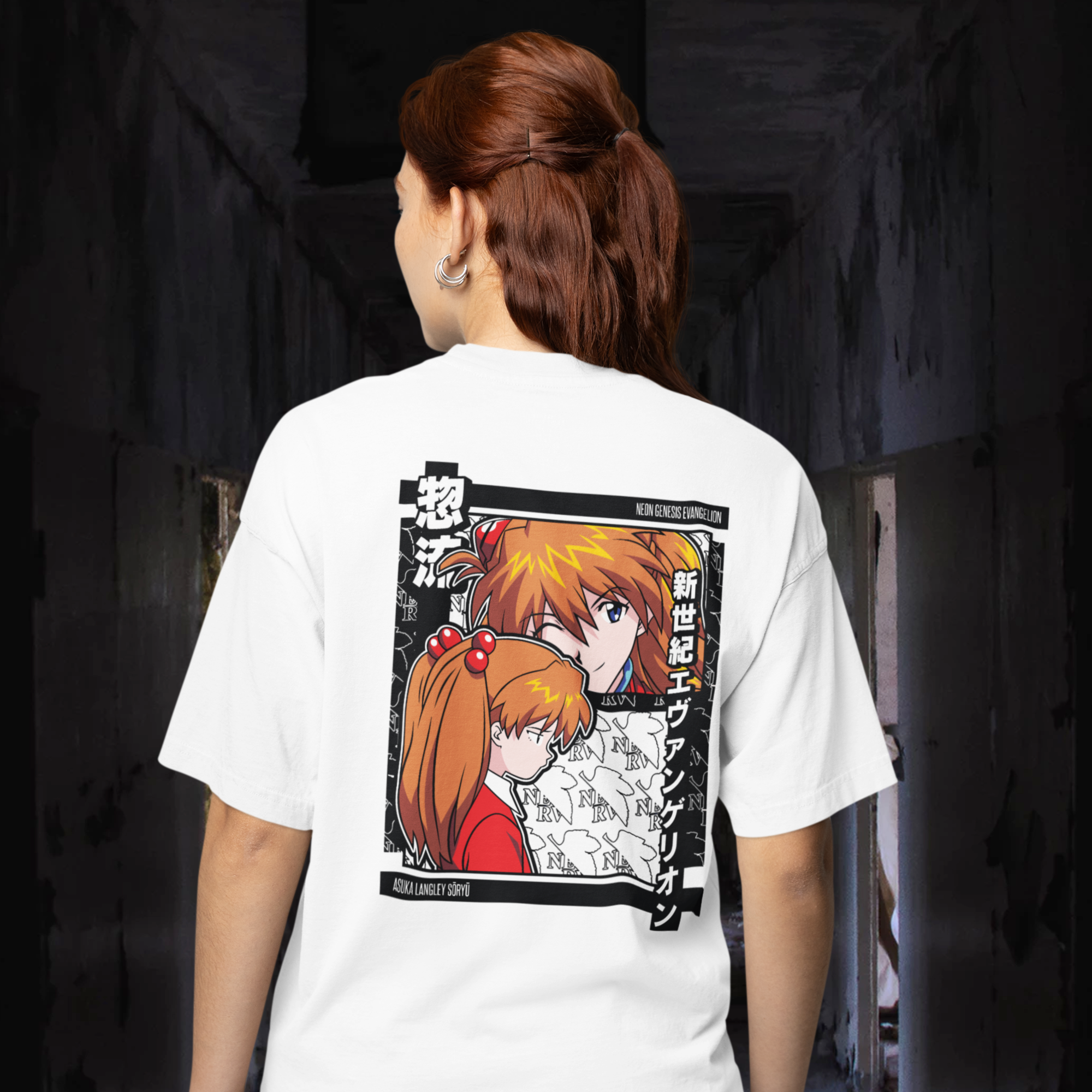 Women Asuka langley Graphic back printed oversized Tee