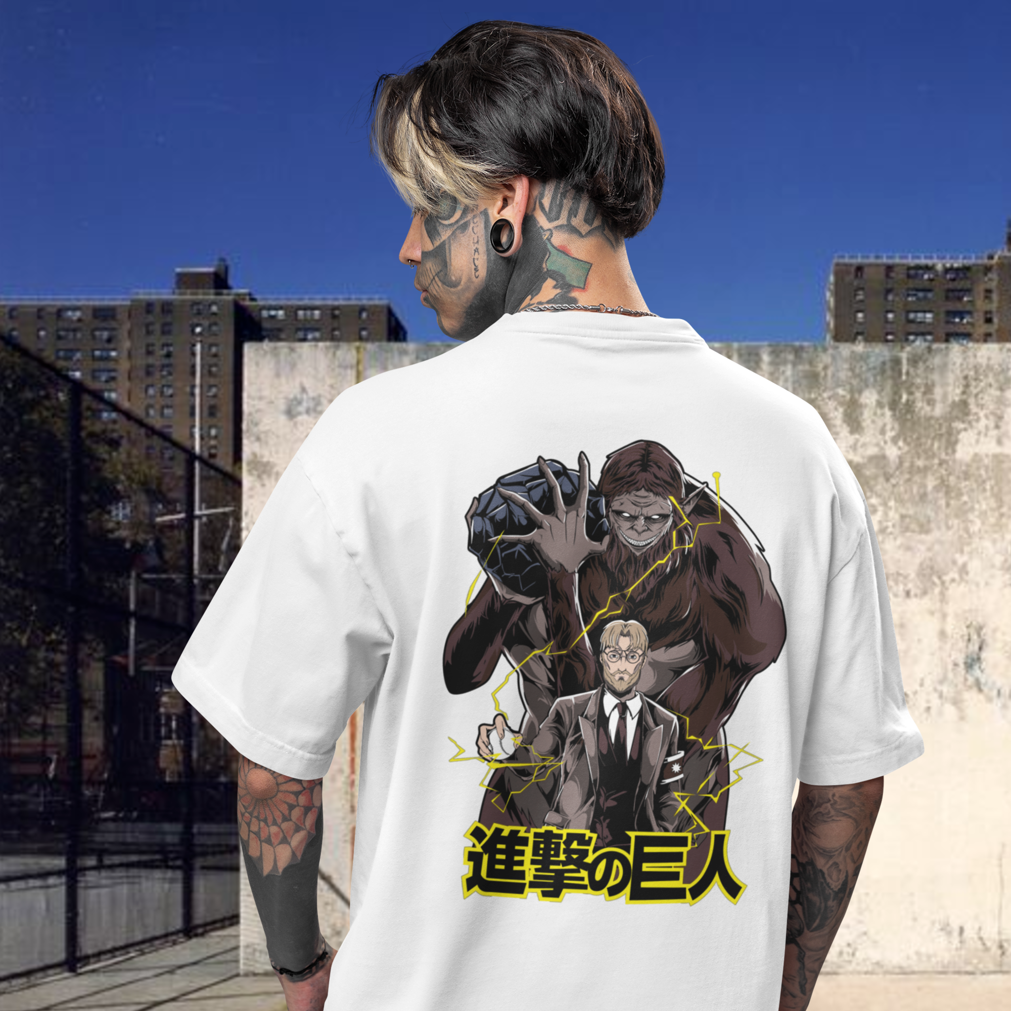 Men Attack on titan graphic back printed oversized Tee