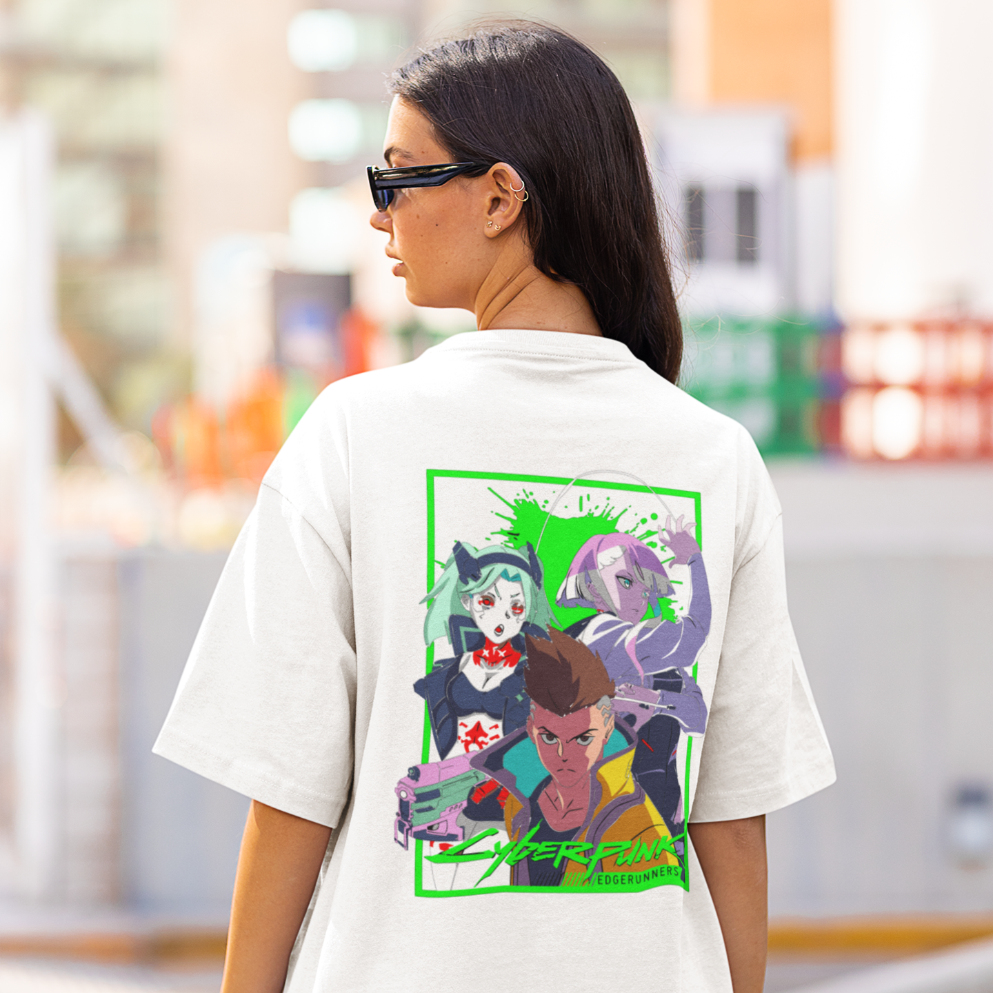 Women Cyberpunks: edgerunners graphic back printed oversized Tee