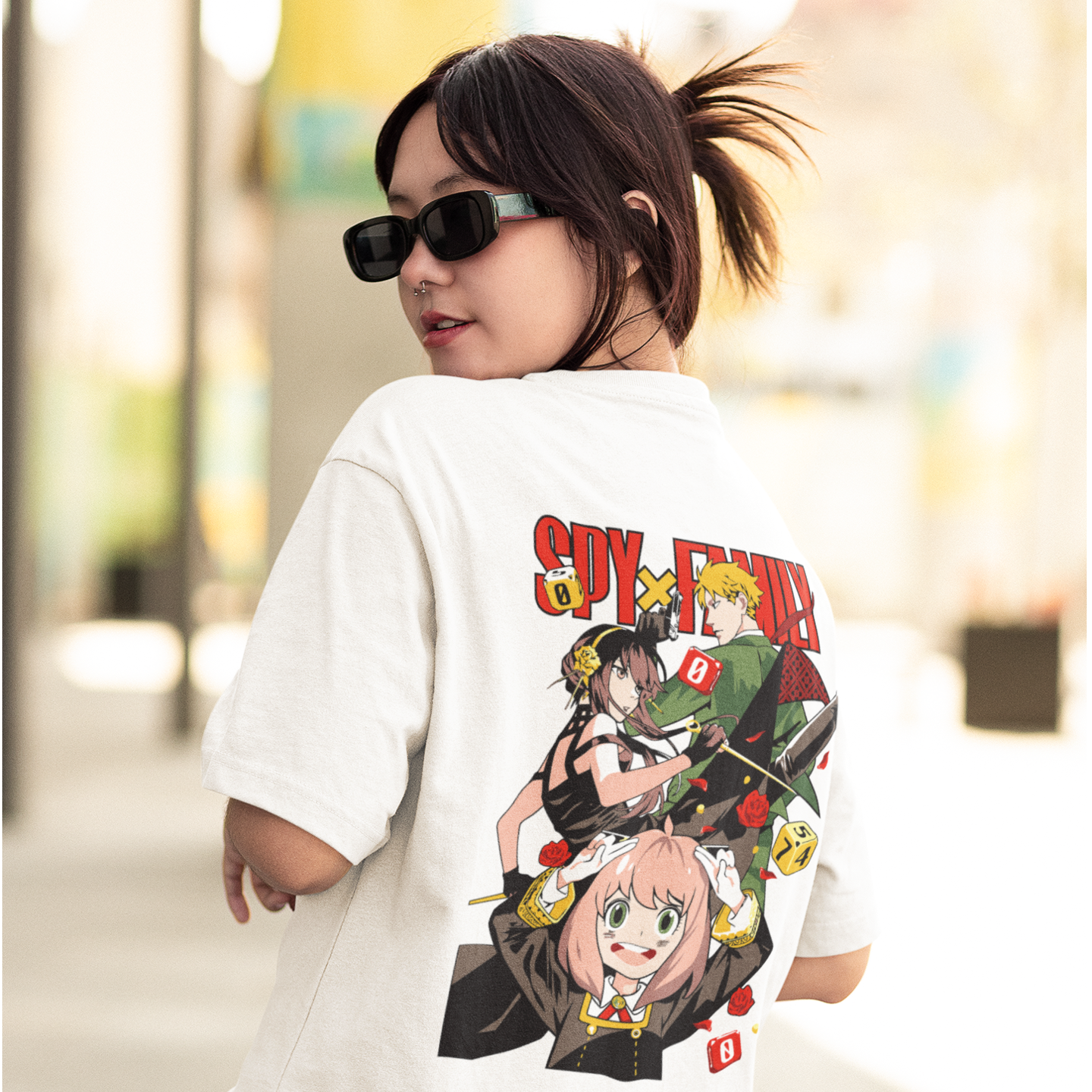 Women spy-x family graphic back printed oversized Tee