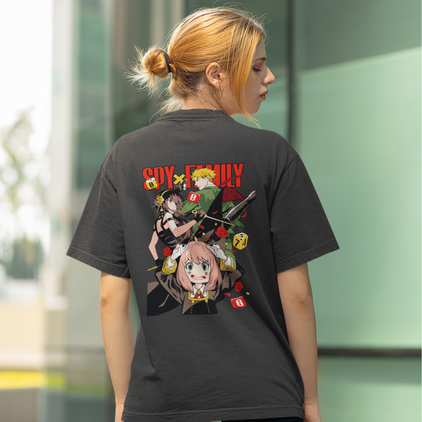 Women spy-x family graphic back printed oversized Tee