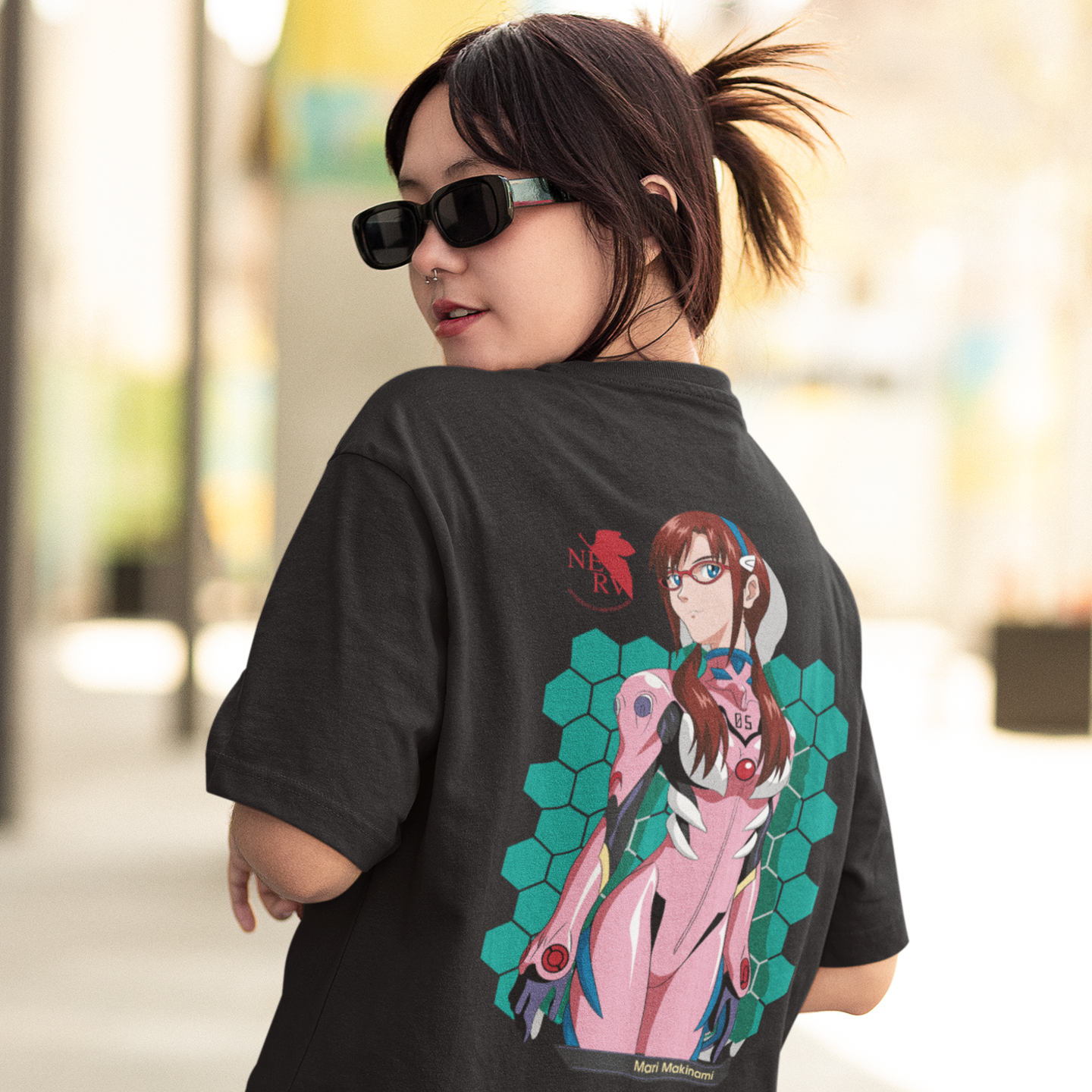 Women Mari makinami Graphic back printed oversized Tee