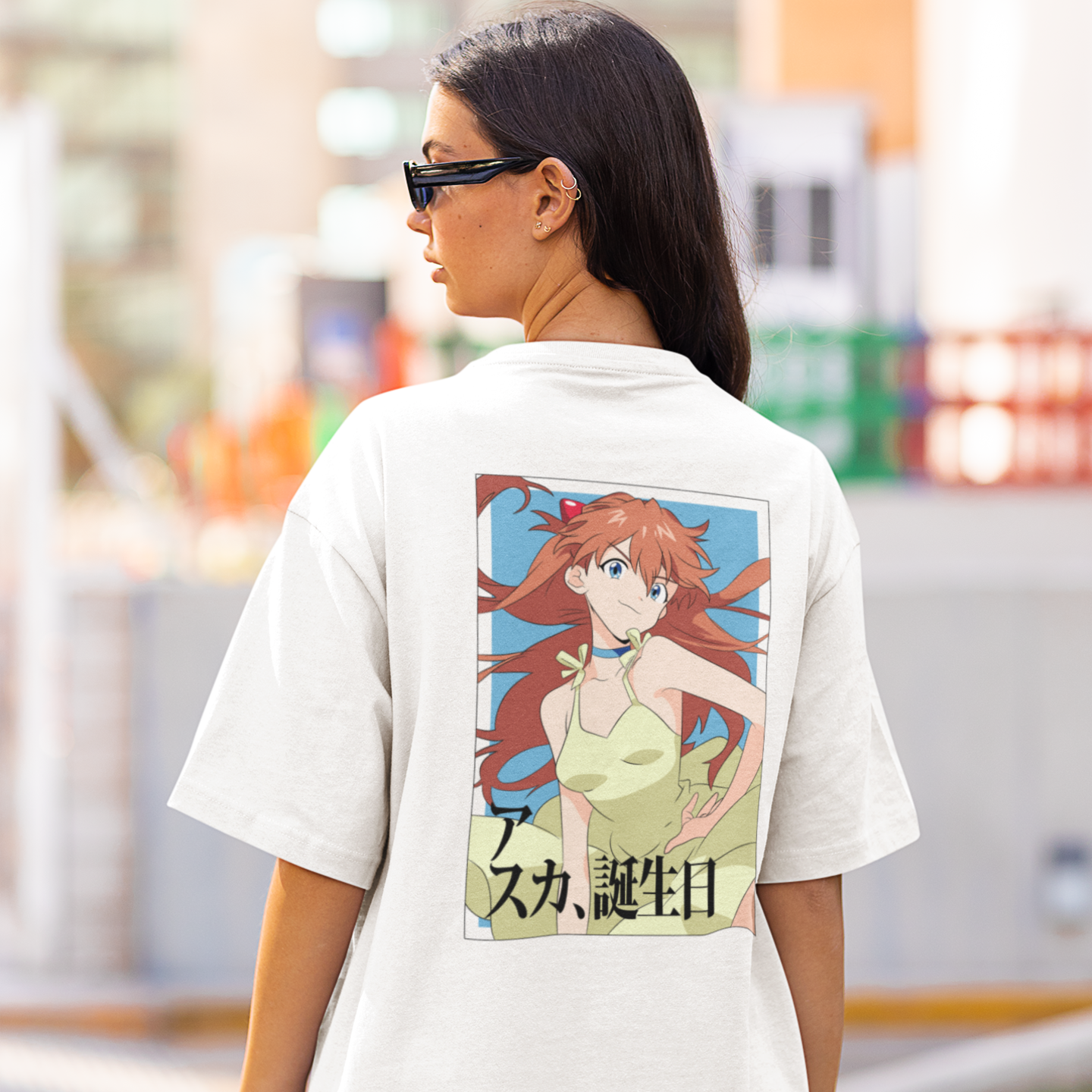 Women asuka langley Graphic back printed oversized Tee