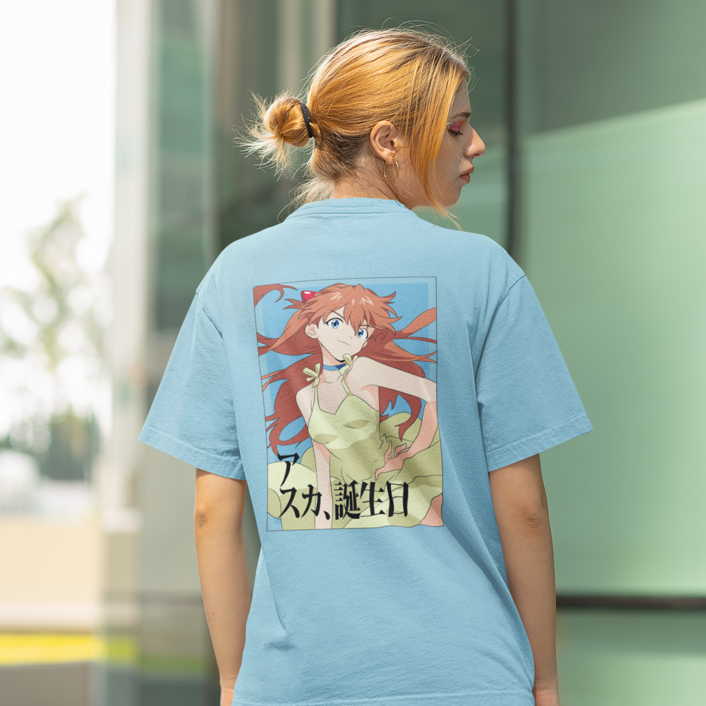 Women asuka langley Graphic back printed oversized Tee