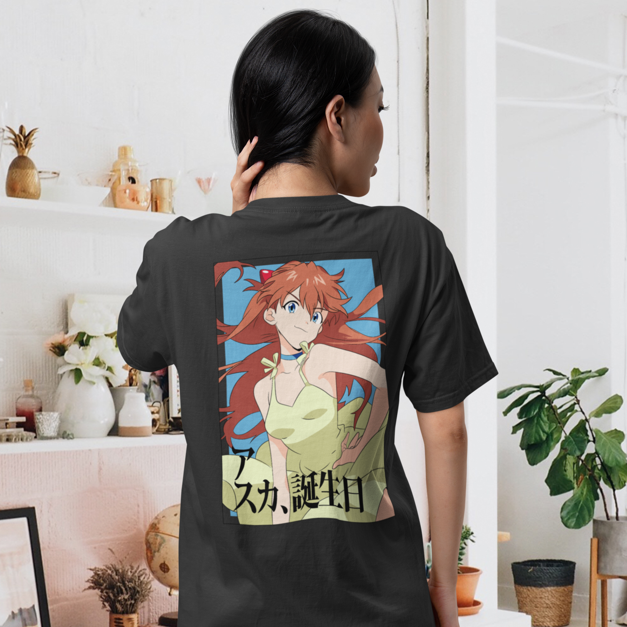 Women asuka langley Graphic back printed oversized Tee