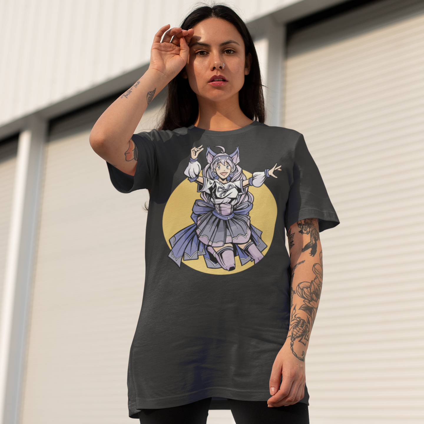 Women Cat girl Graphic printed oversized Tee