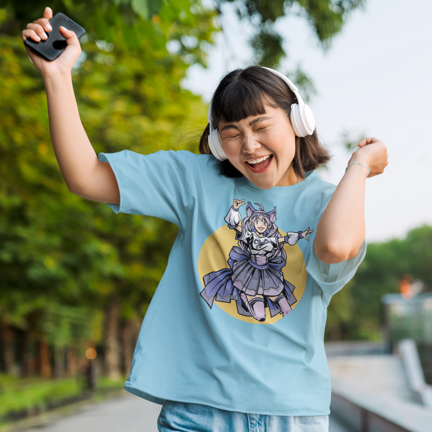 Women Cat girl Graphic printed oversized Tee