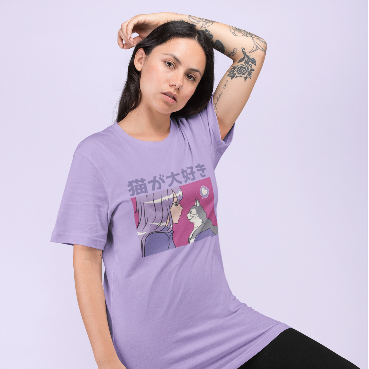 Women Kwaii Kitten graphic printed oversized Tee