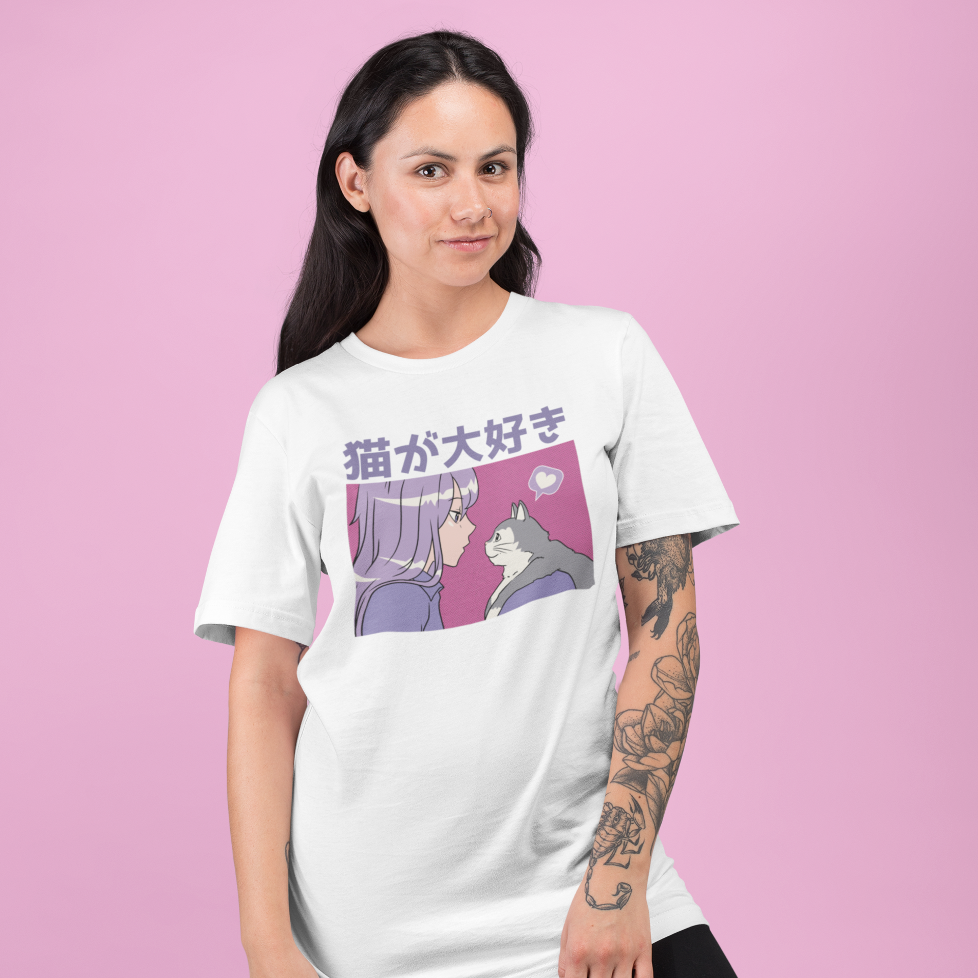 Women Kwaii Kitten graphic printed oversized Tee