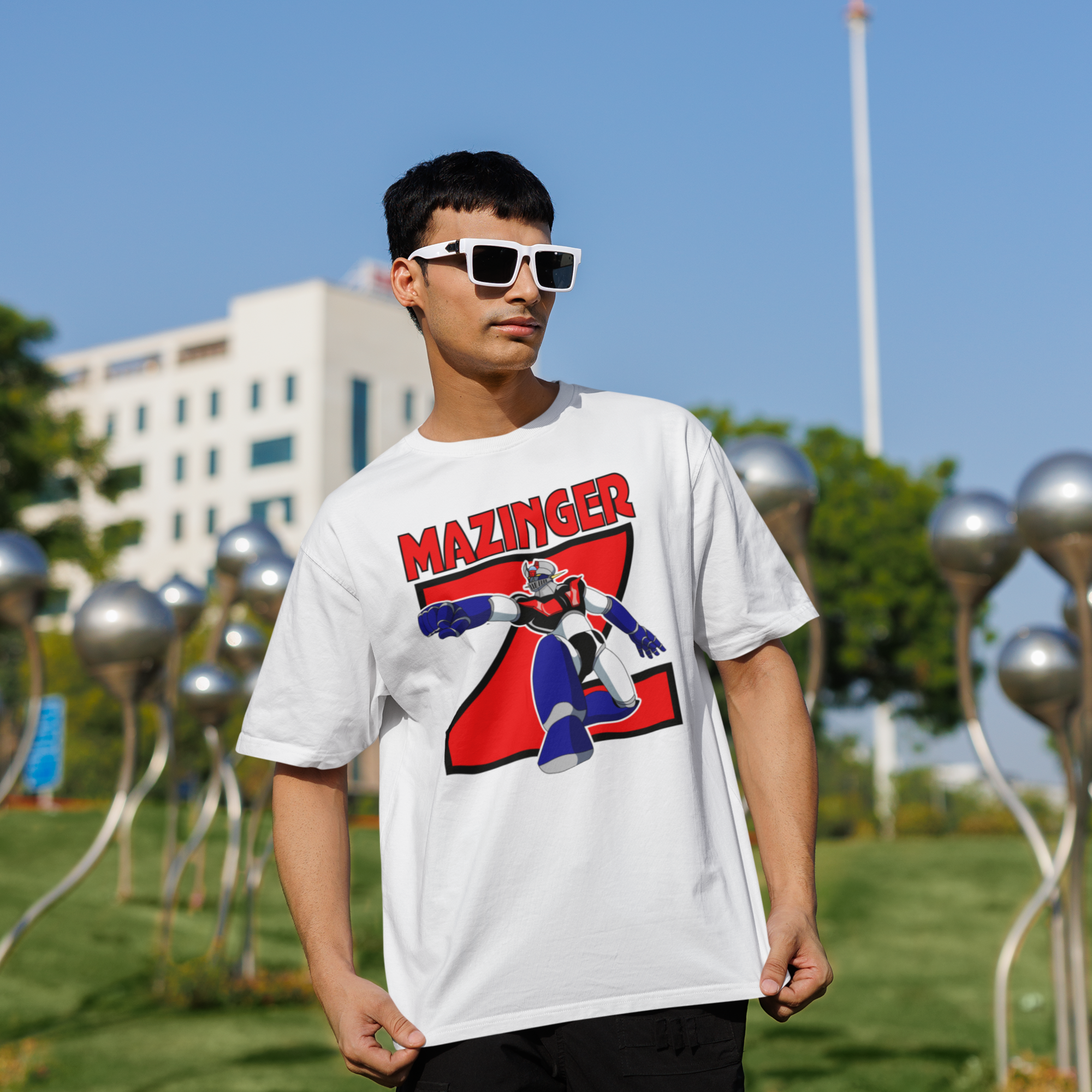 Men Mazinger graphic printed crew neck oversized Tee