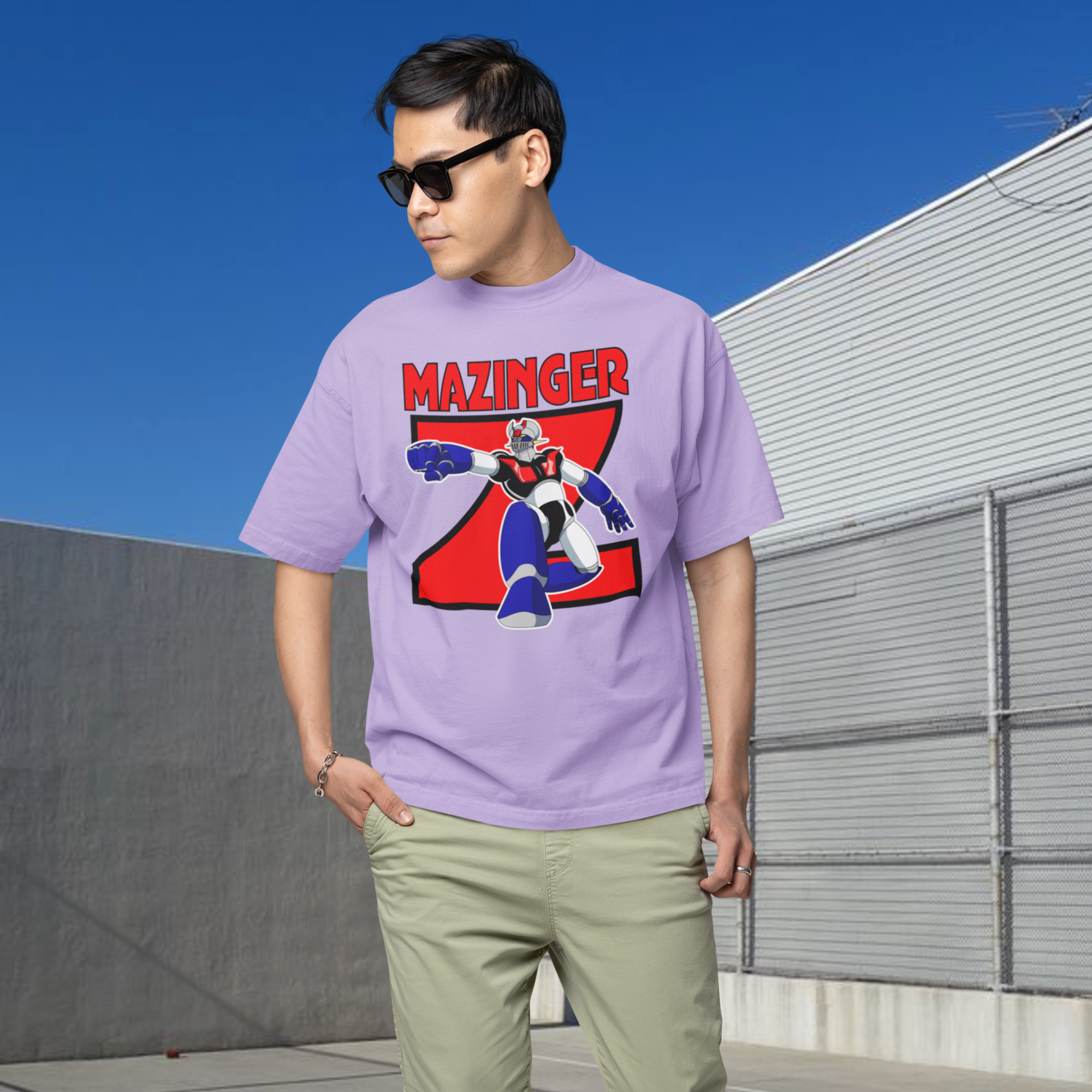 Men Mazinger graphic printed crew neck oversized Tee