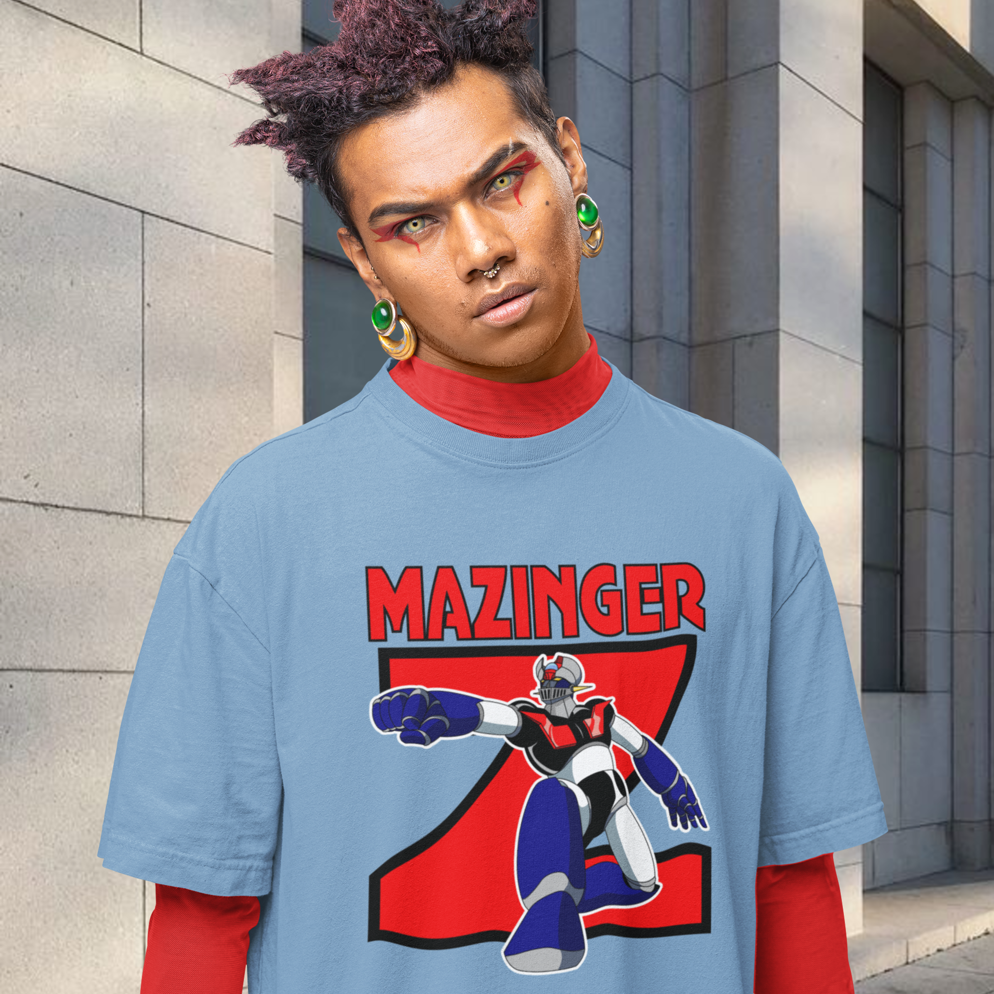 Men Mazinger graphic printed crew neck oversized Tee