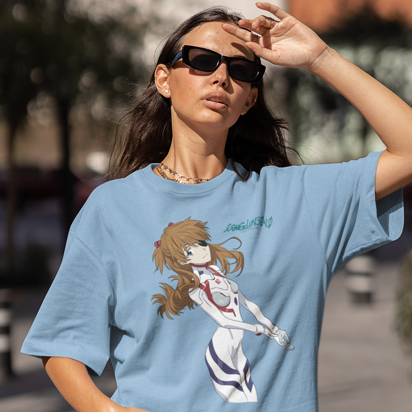 Women Asuka langley graphic printed oversized Tee