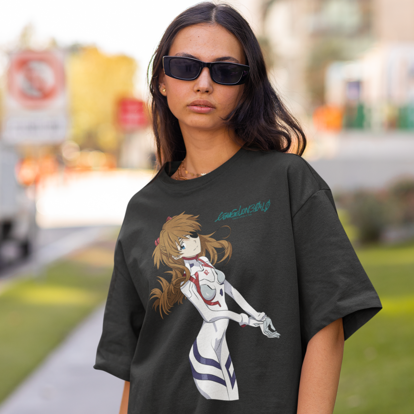 Women Asuka langley graphic printed oversized Tee