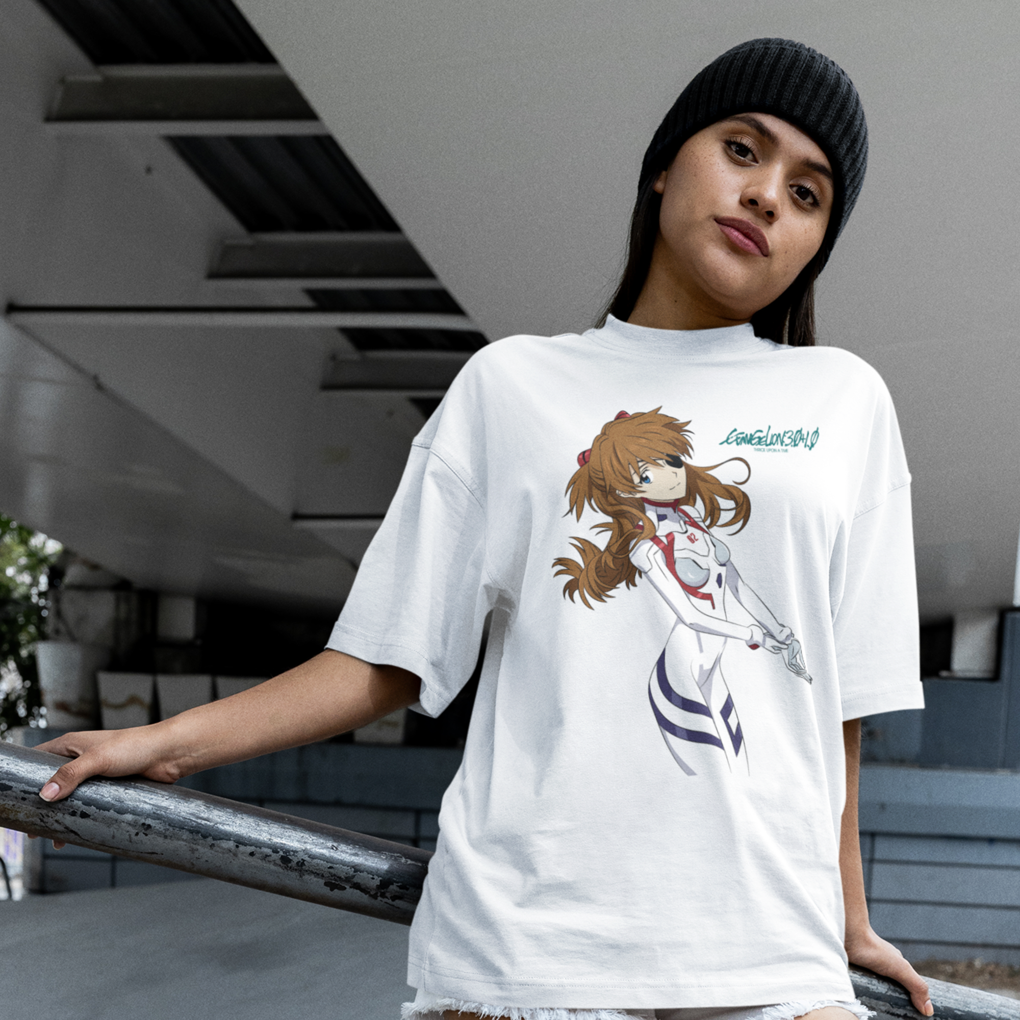 Women Asuka langley graphic printed oversized Tee