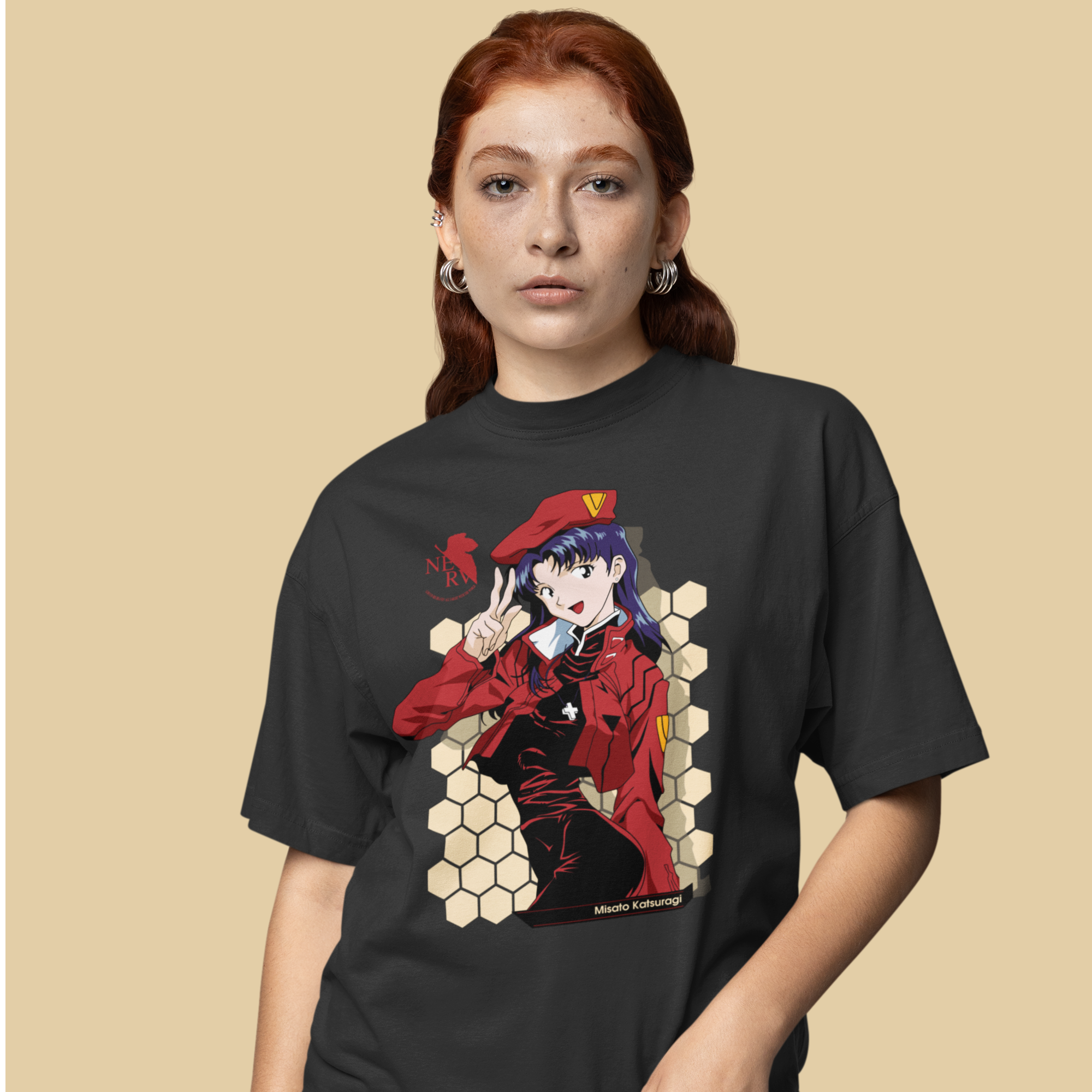 Women Misato Katsuragi graphic printed oversized Tee