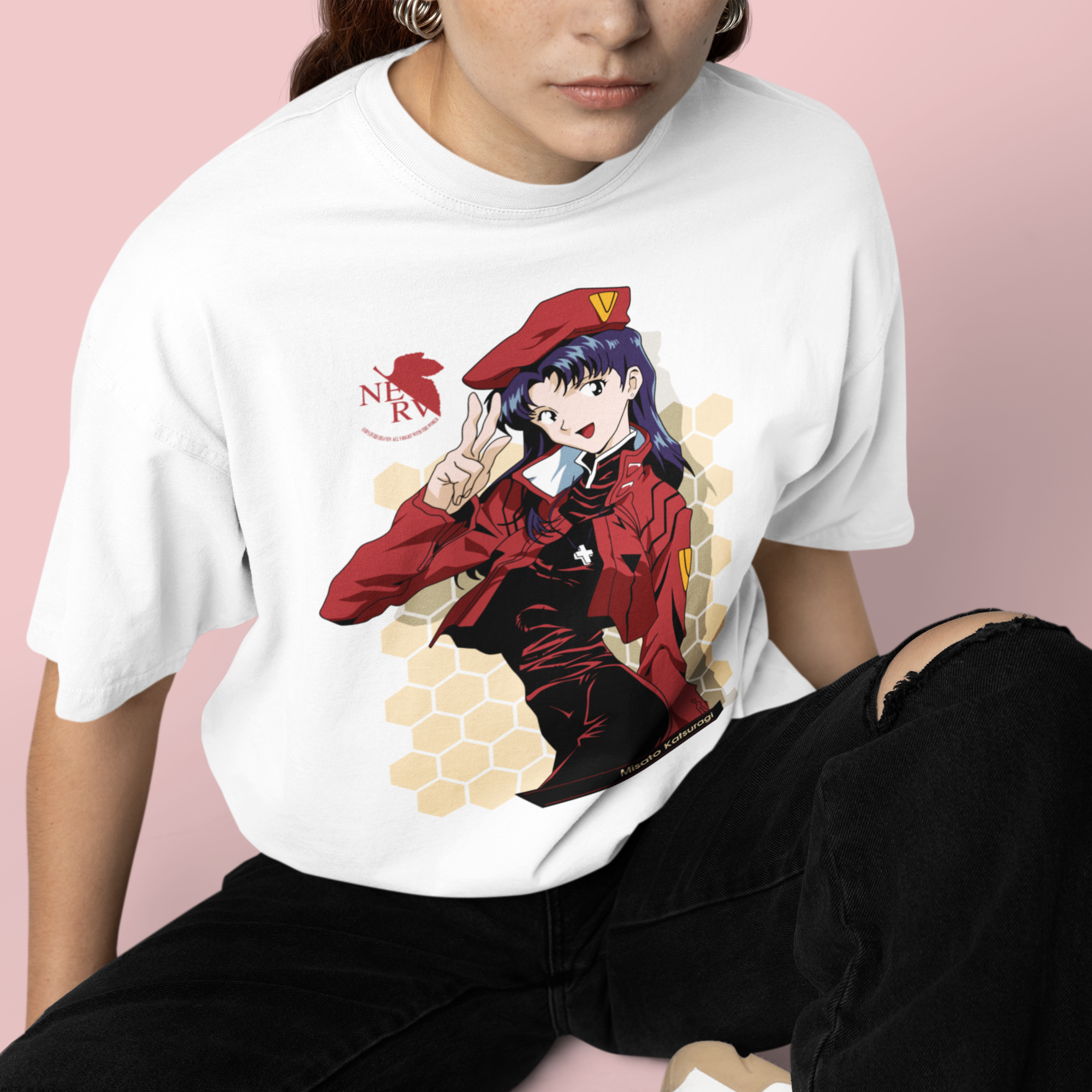 Women Misato Katsuragi graphic printed oversized Tee