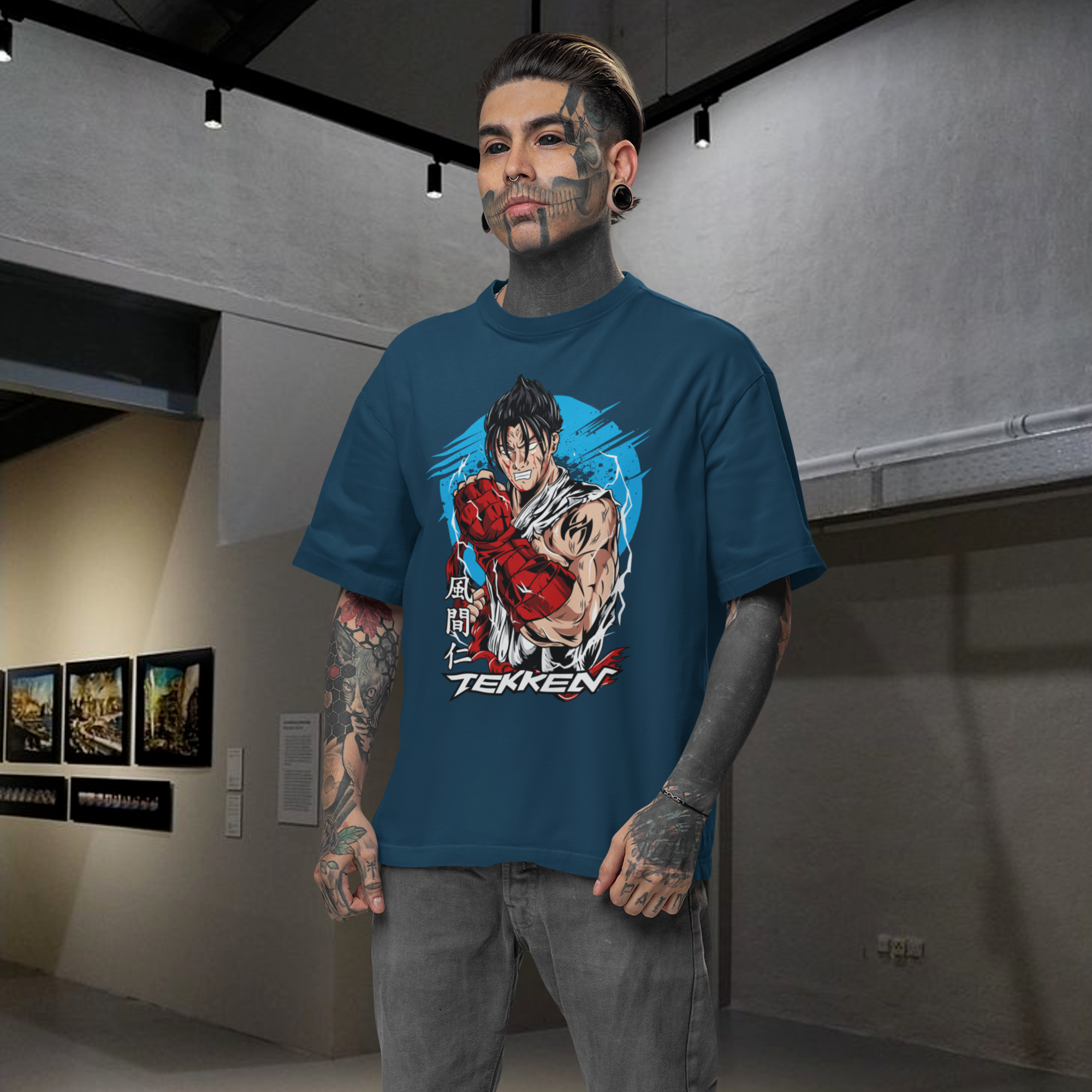 Men King tekken graphic printed crew neck oversized Tee