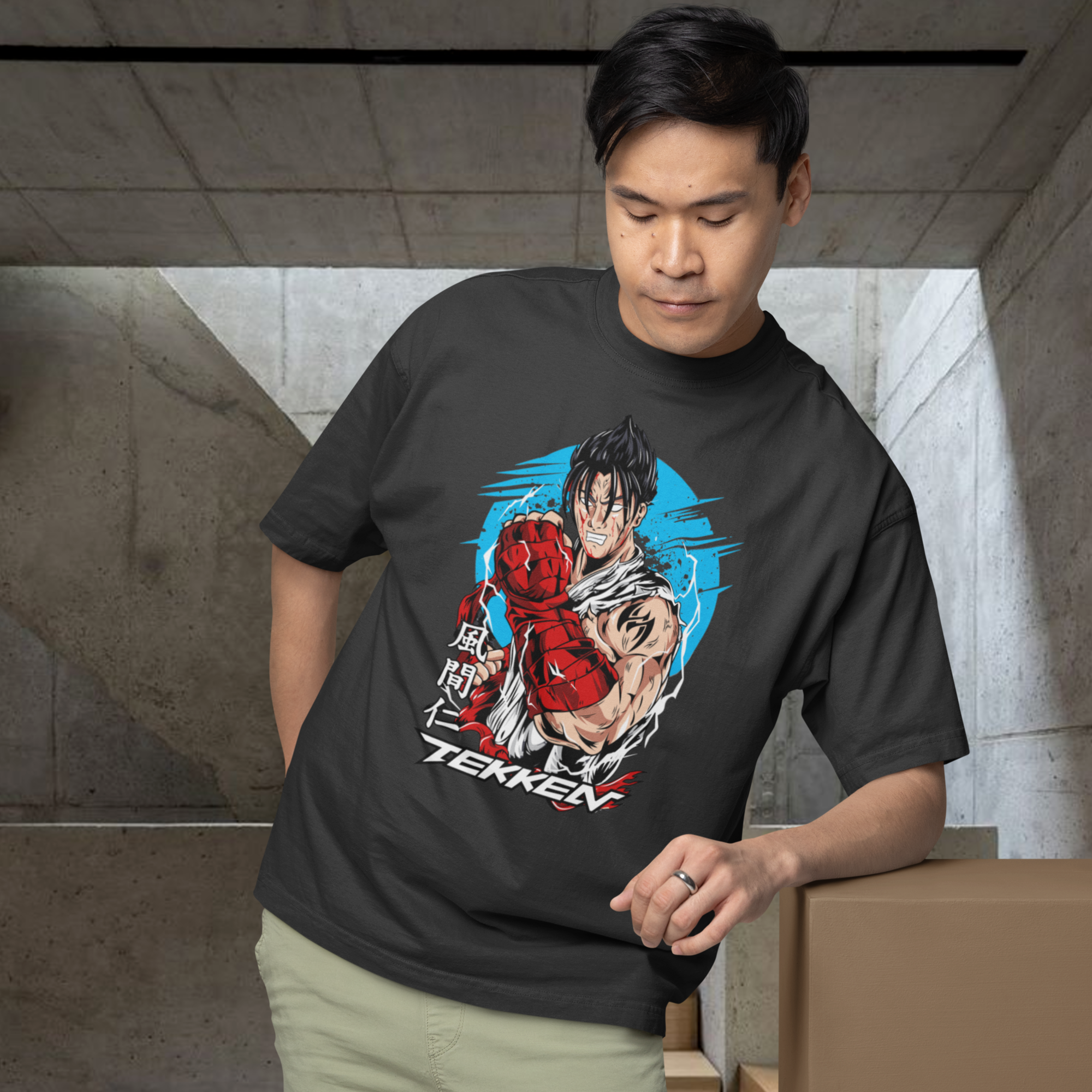 Men King tekken graphic printed crew neck oversized Tee