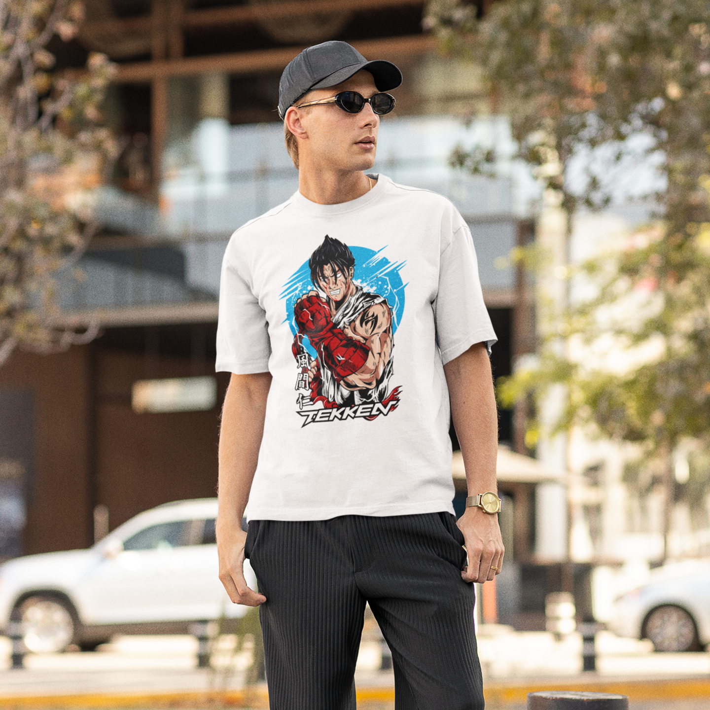 Men King tekken graphic printed crew neck oversized Tee