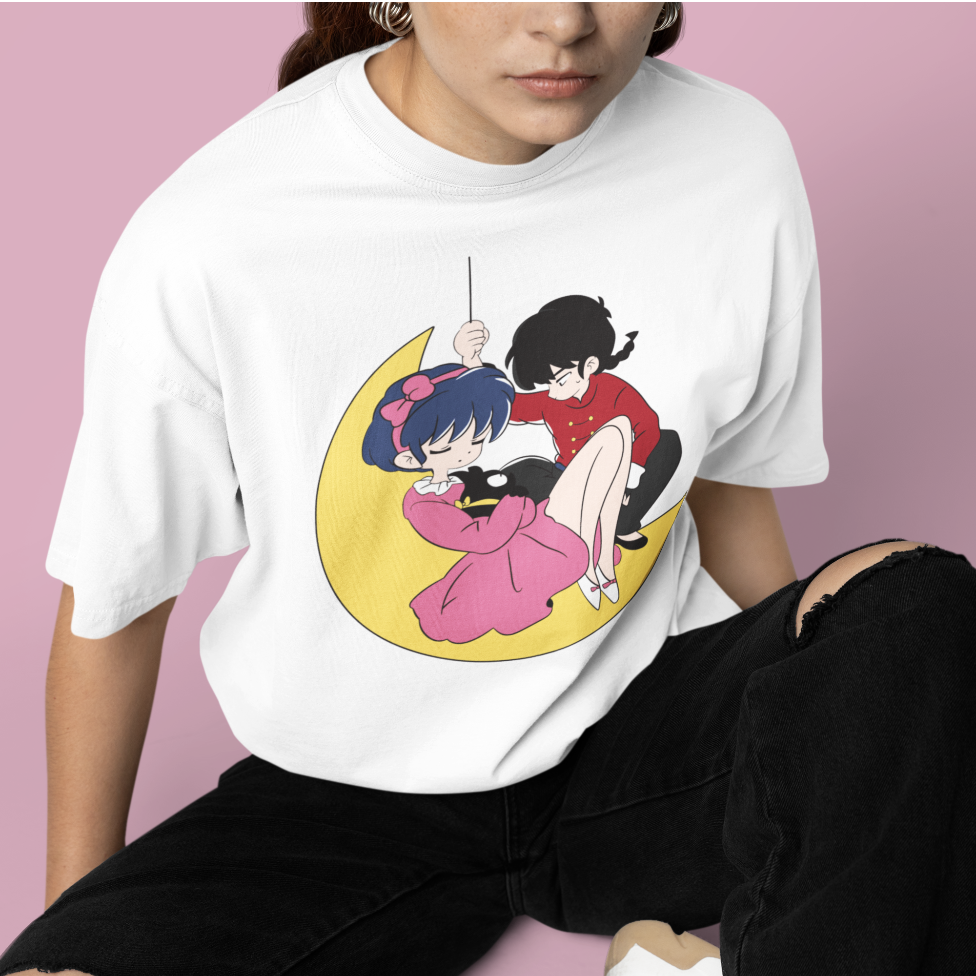 Women Ranma manga series graphic printed oversized Tee