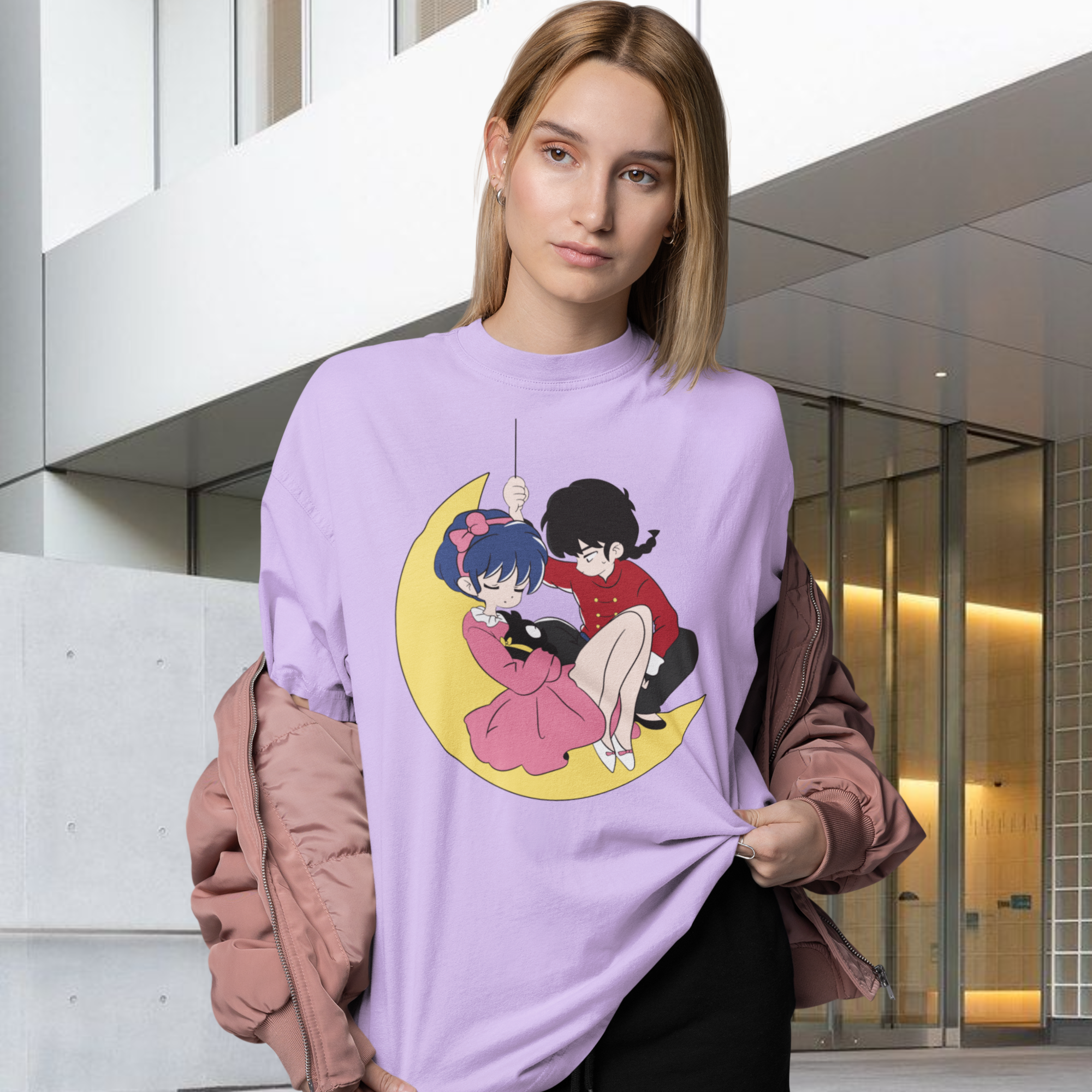 Women Ranma manga series graphic printed oversized Tee