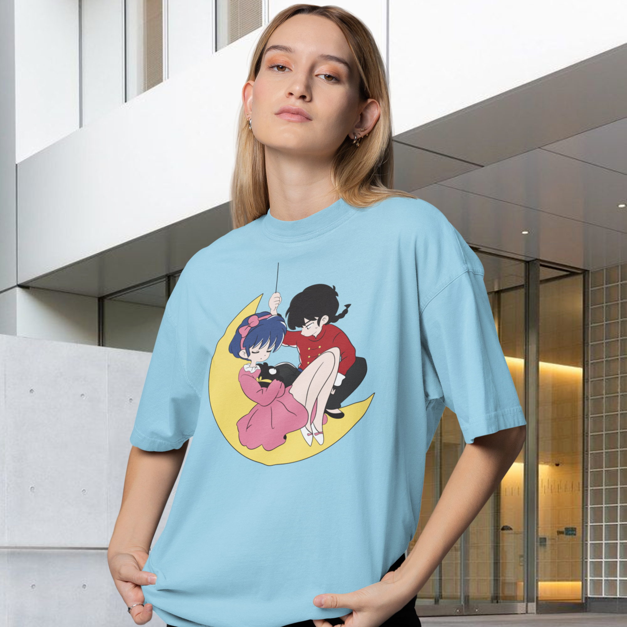 Women Ranma manga series graphic printed oversized Tee