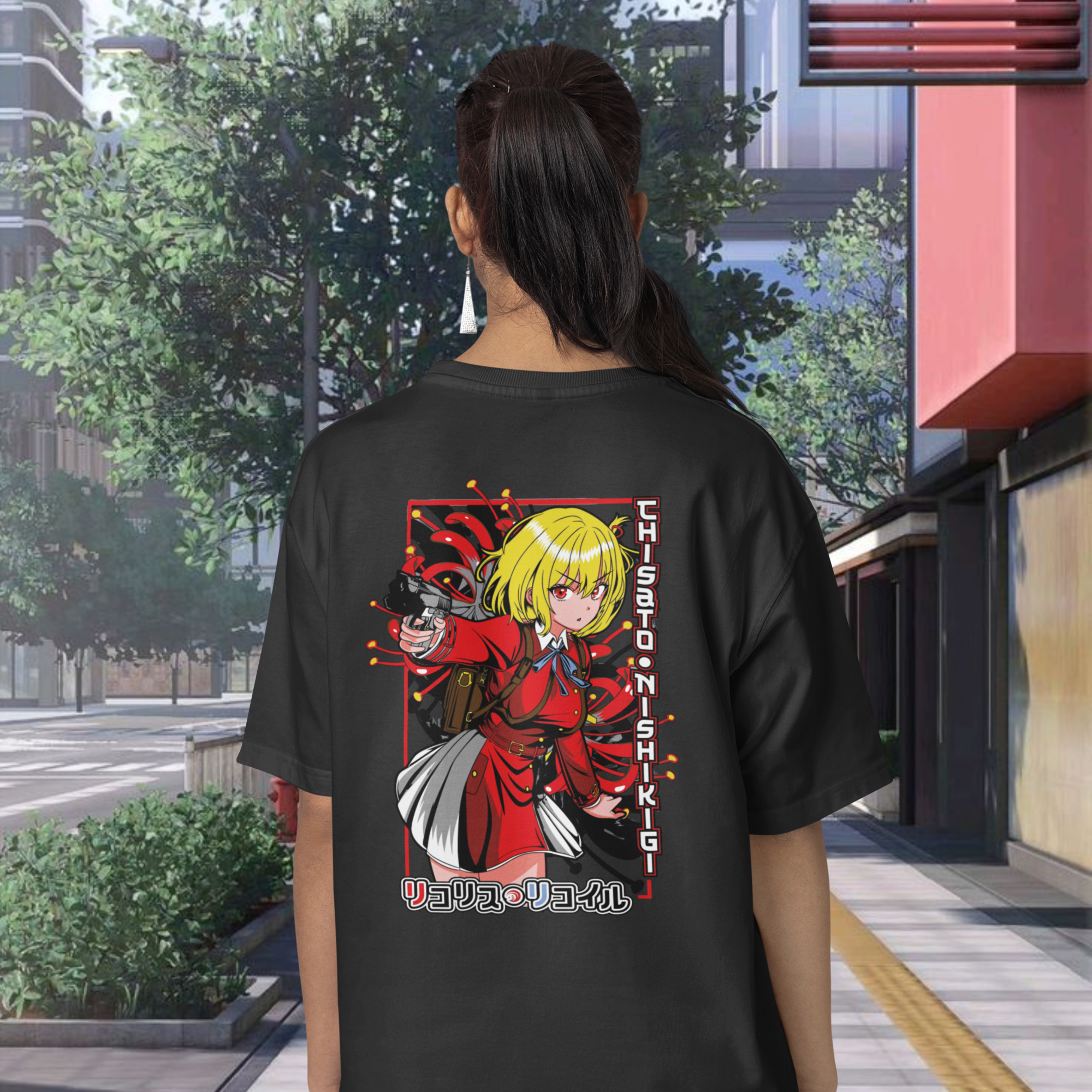 Women chisato nishikigi graphic back printed oversized Tee