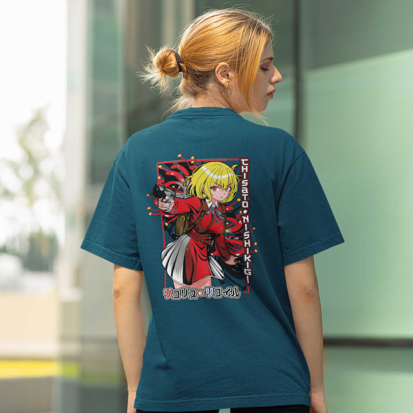 Women chisato nishikigi graphic back printed oversized Tee