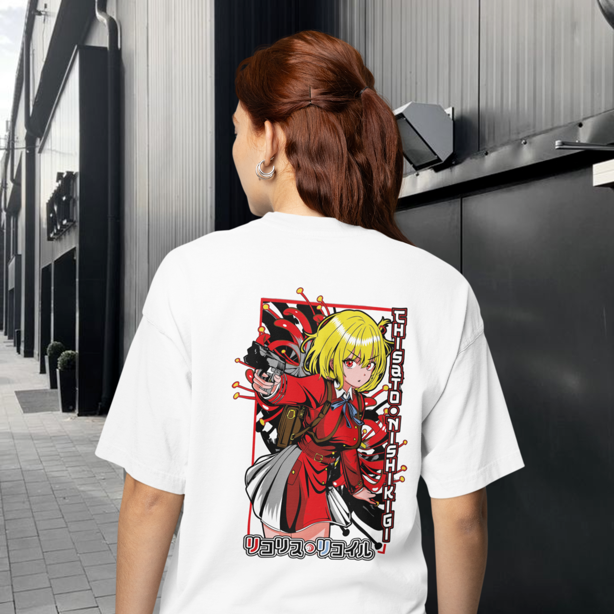 Women chisato nishikigi graphic back printed oversized Tee