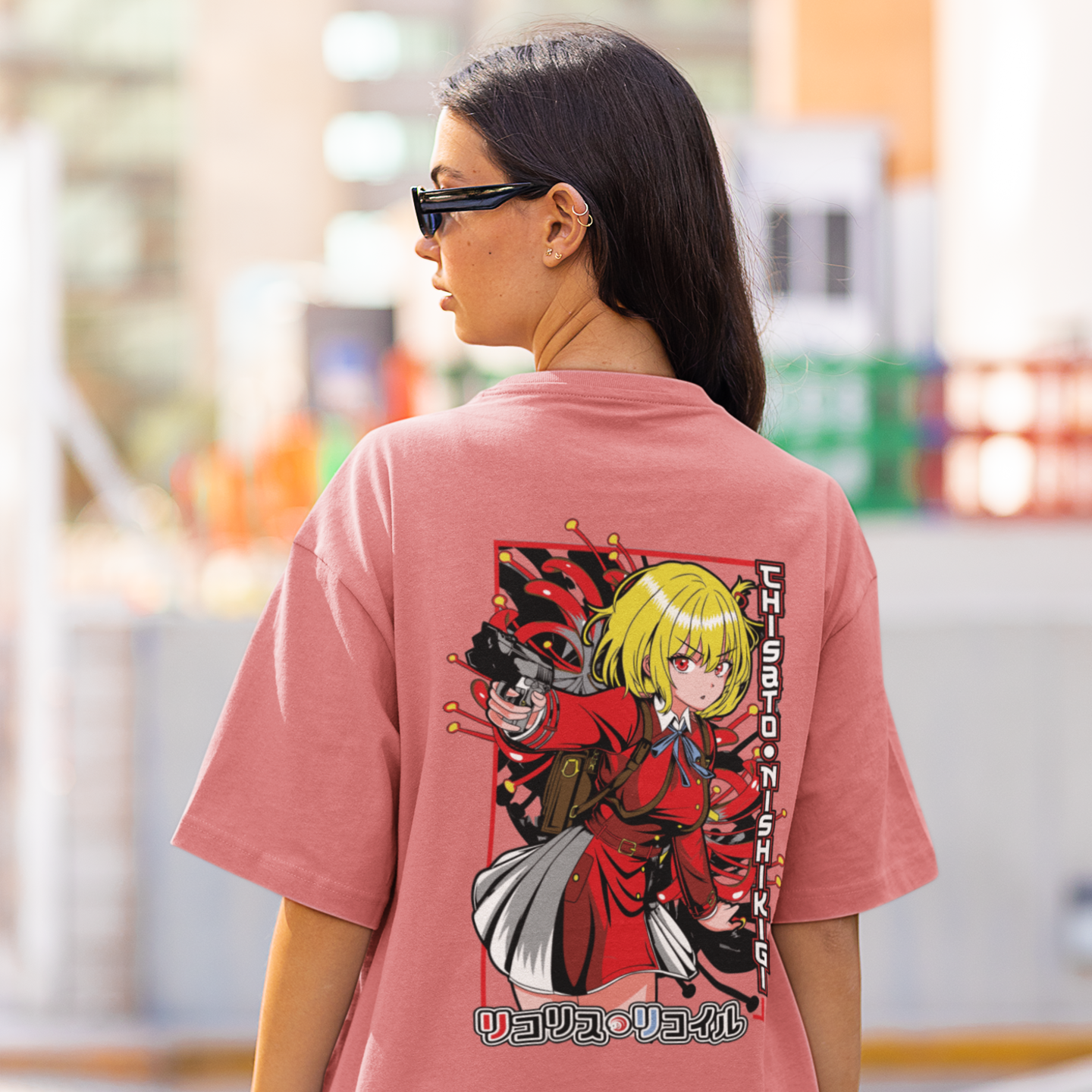 Women chisato nishikigi graphic back printed oversized Tee