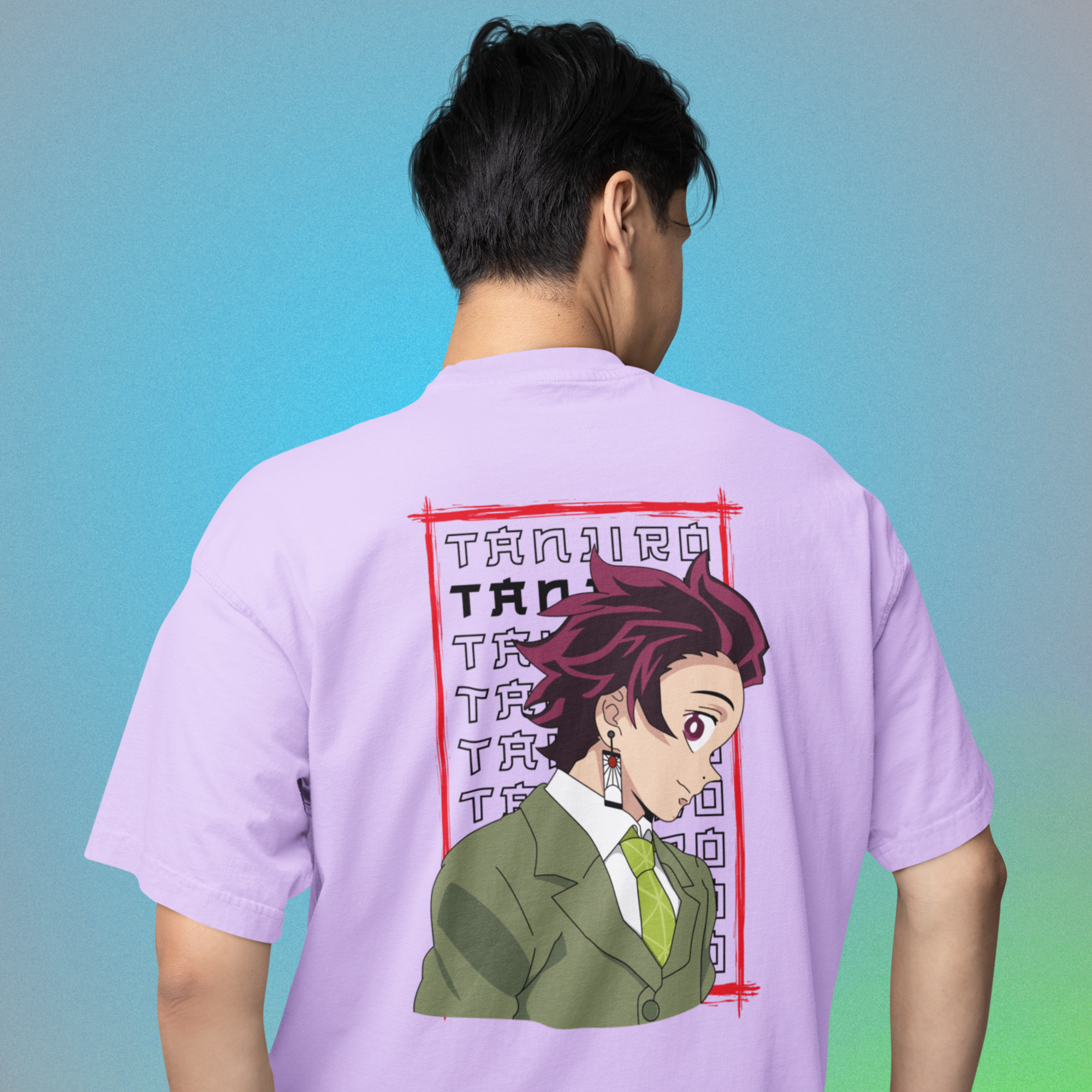 Men Tanjiro demon slayer graphic back printed oversized Tee