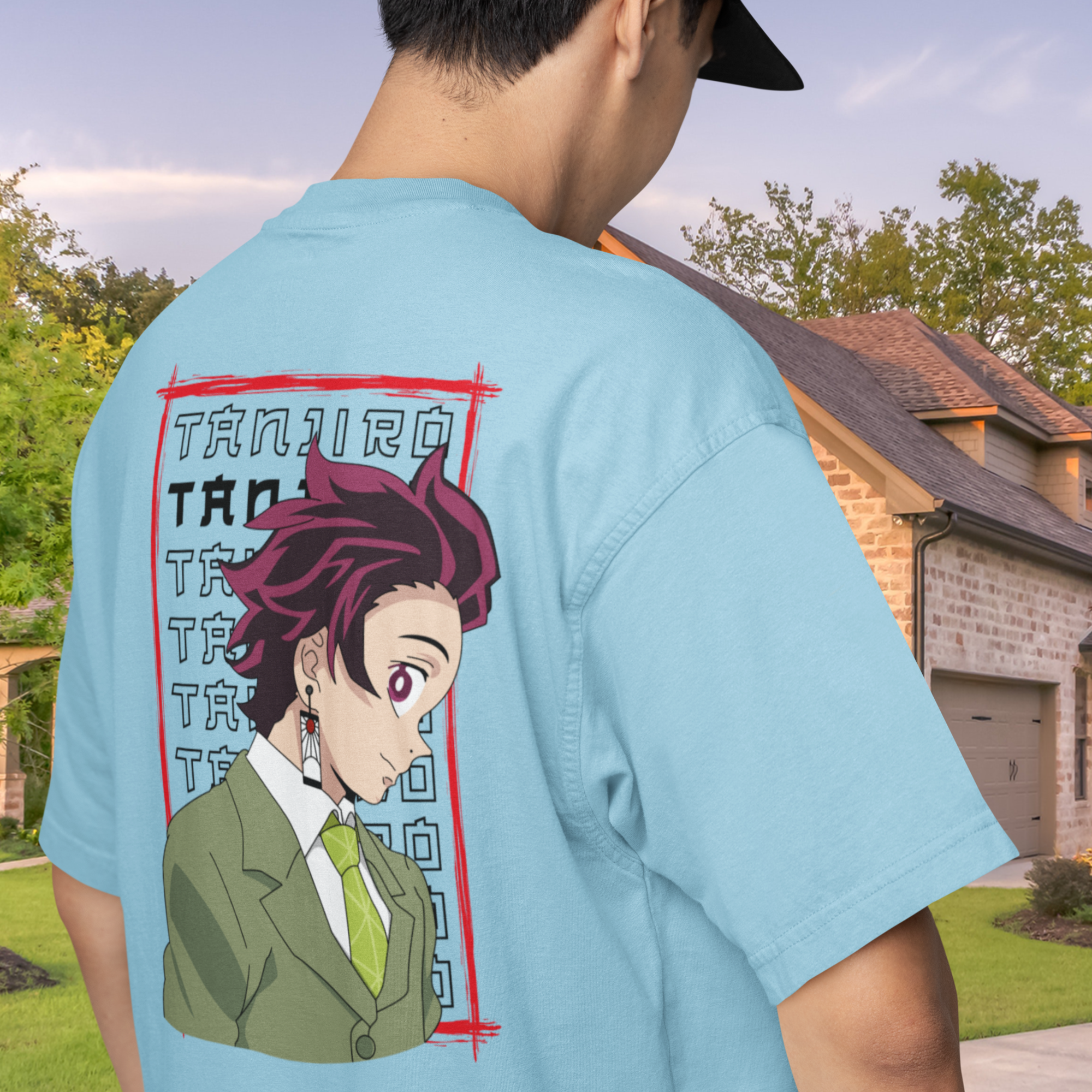 Men Tanjiro demon slayer graphic back printed oversized Tee