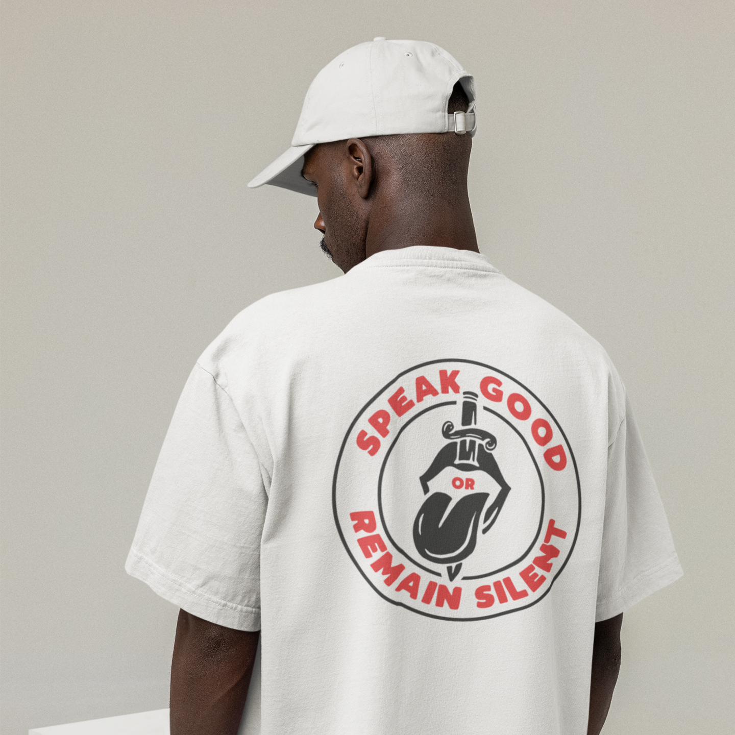 Men’s Oversized Back Printed Streetwear T-Shirt – White