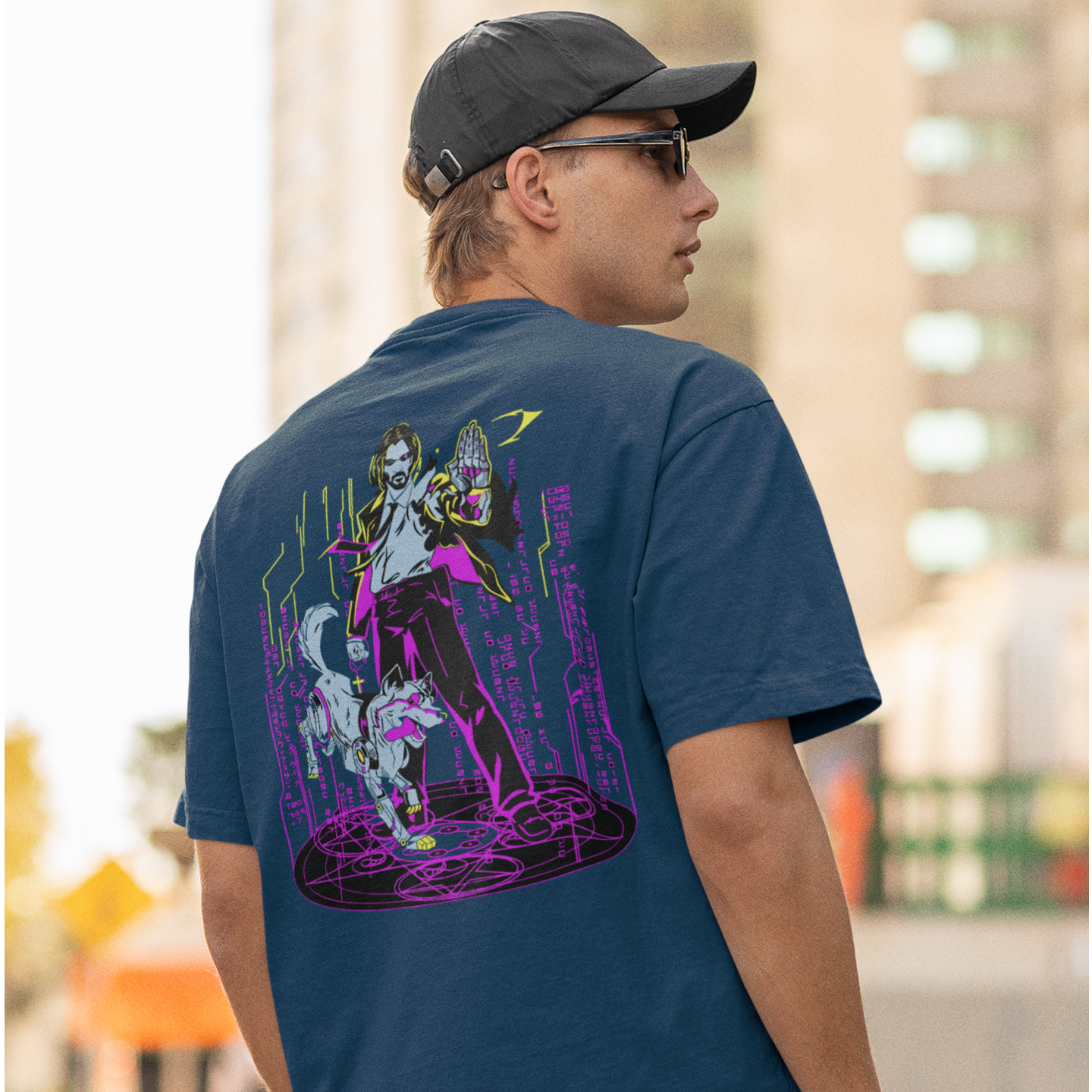 Men matrix neo, animated back printed oversized crew neck Tee