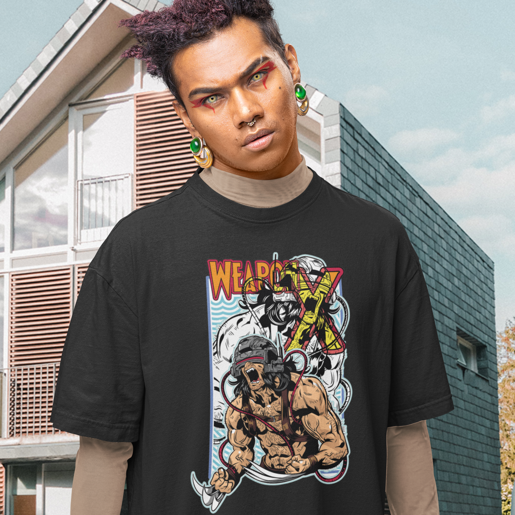 Men weapon -x graphic printed crew neck oversized Tee