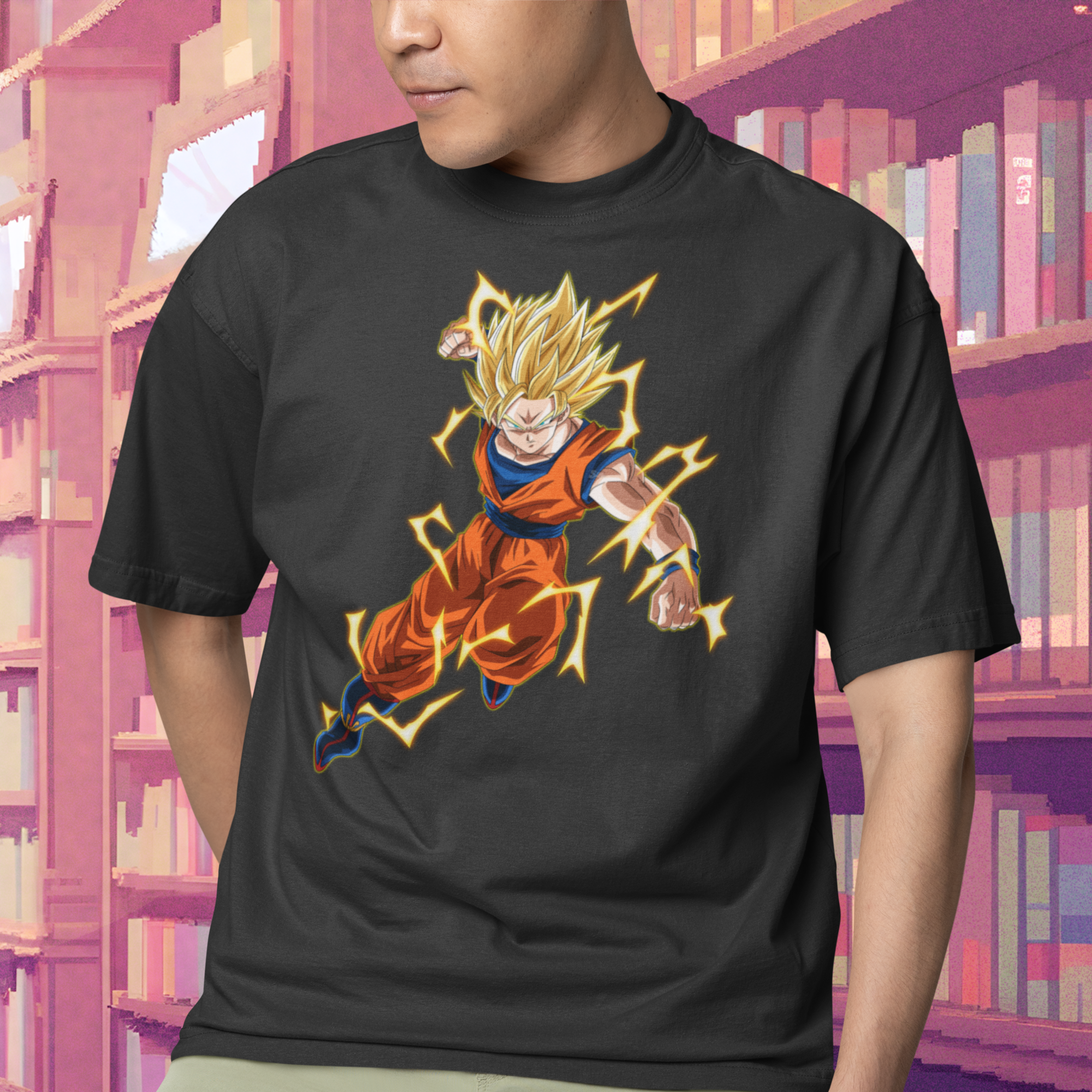 Men Saiyan goku dragon ball graphic printed oversized Tee