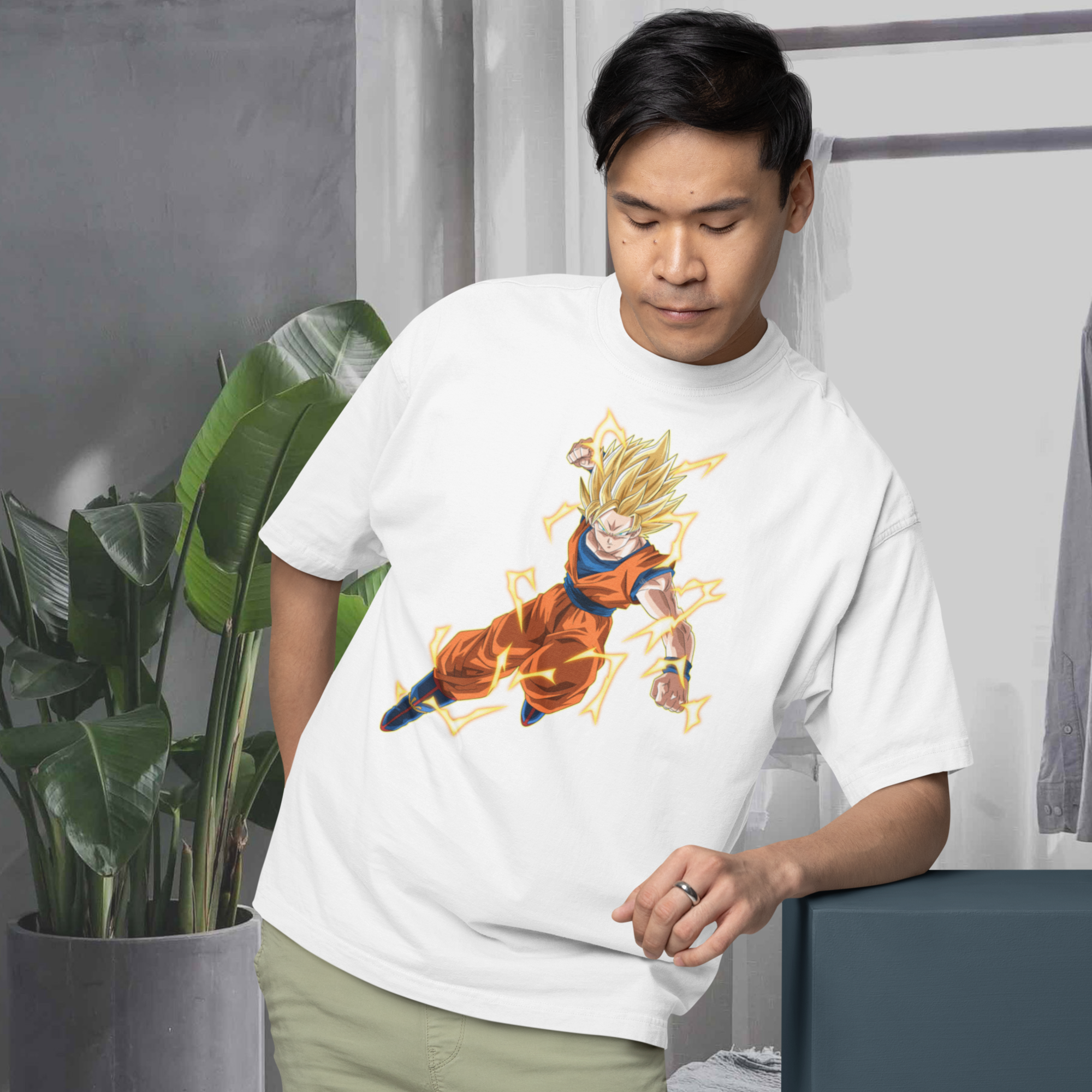 Men Saiyan goku dragon ball graphic printed oversized Tee